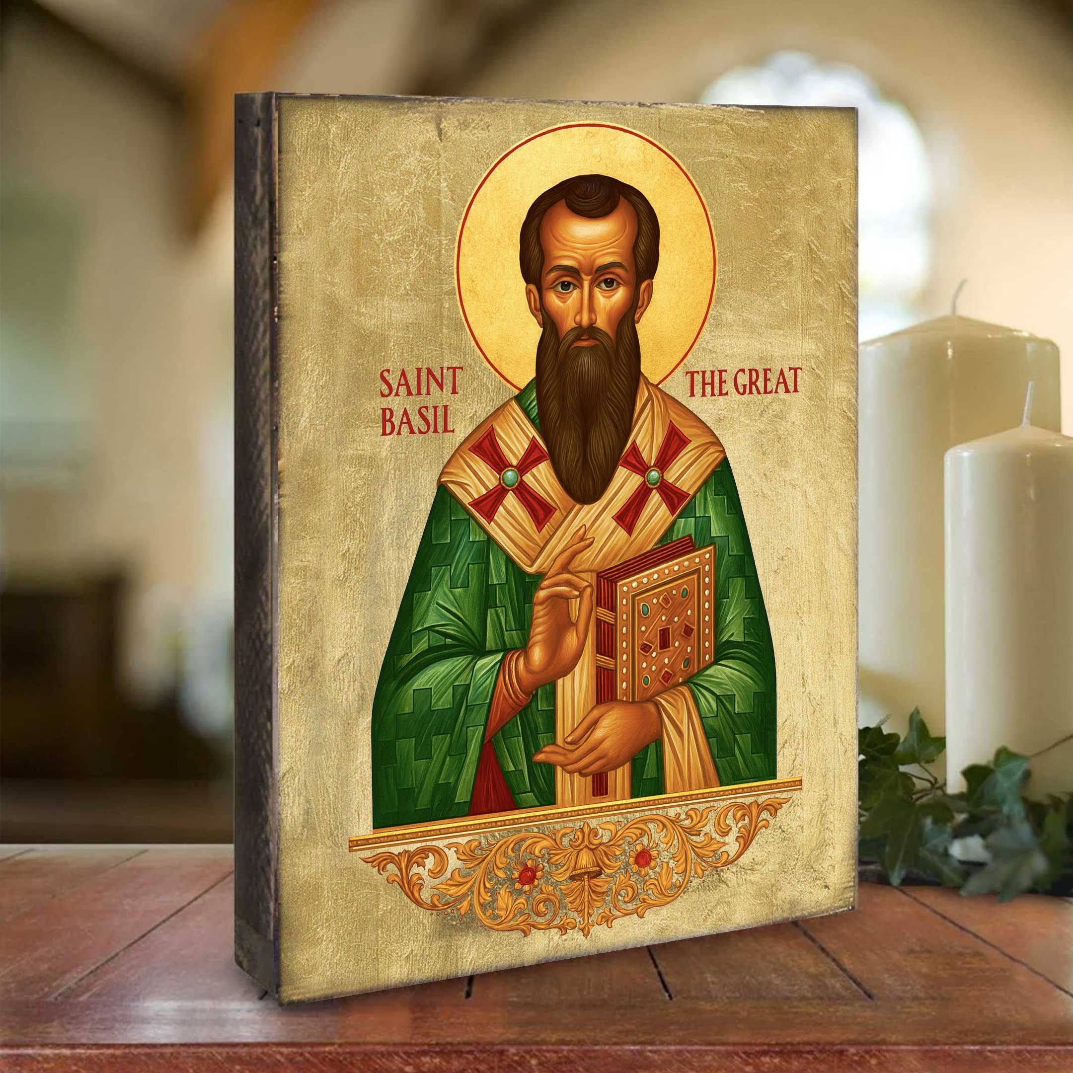 Saint Basil Wooden Gold Plated Religious Christian Sacred Icon - Inspirational Icon Decor - 85053