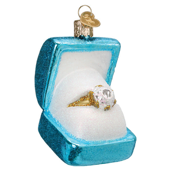 Something Blue Ring Box Glass Ornament