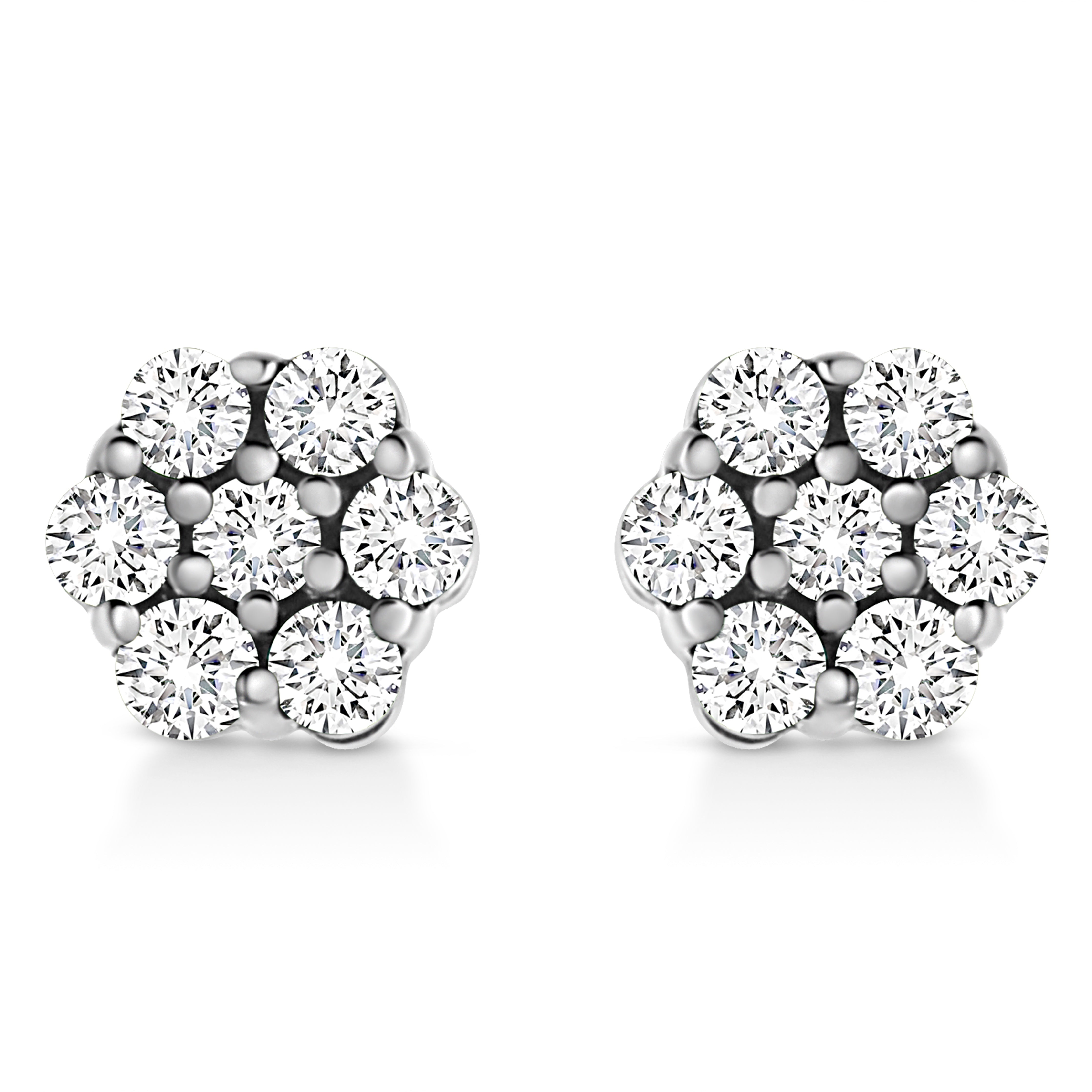 .925 Sterling Silver 1.0 Cttw Lab Grown Brilliant Round Cut Diamond Floral Cluster Stud Earrings (G-H Color, Vs2-Si1 Clarity)