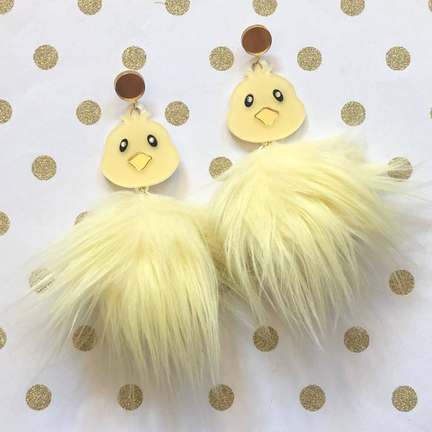 Pom Pom Fluffy Furry Chick Easter Earrings