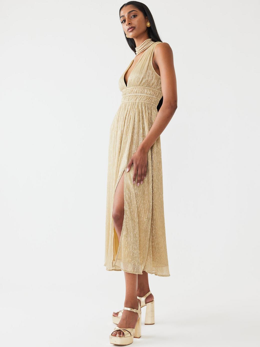Estelle Dress - Gold Shimmer Crinkle