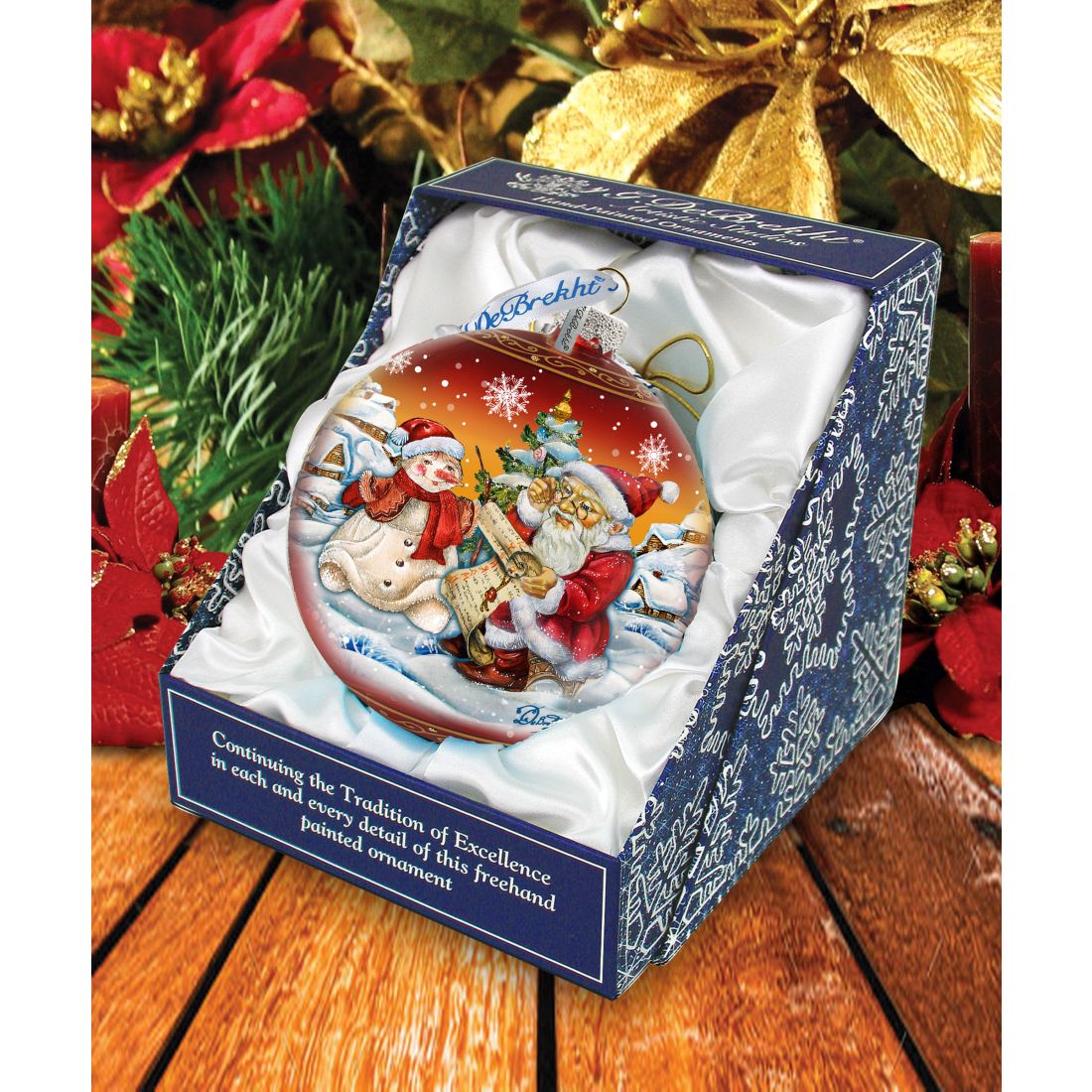 Vintage Santa List Ball Glass Ornament Limited Edition by G. DeBrekht - Christmas Santa Snowman Decor - 73870R