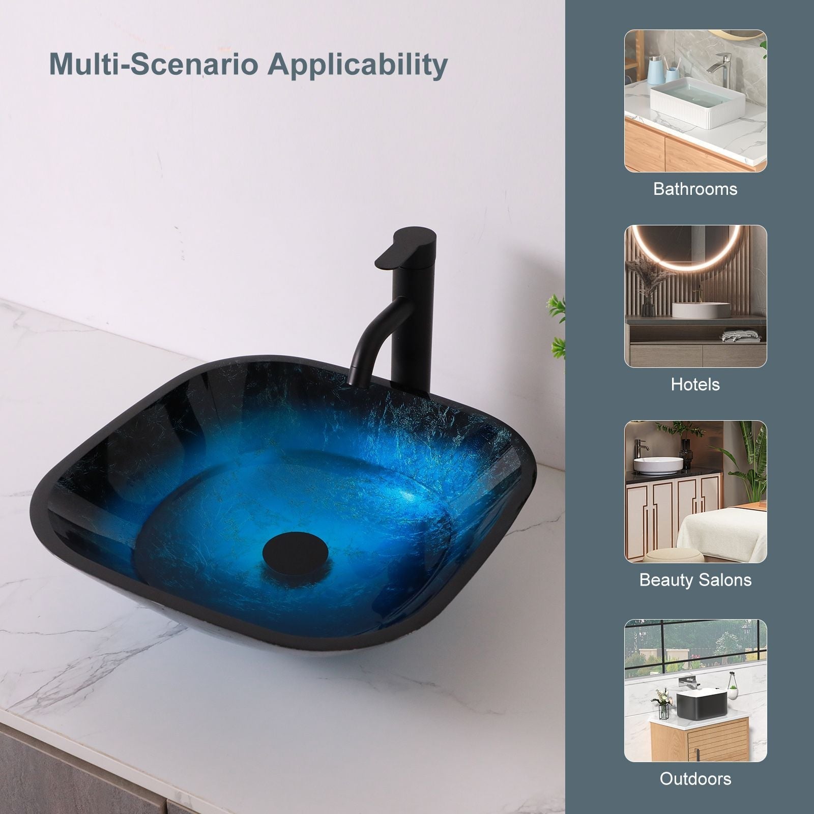 Above Counter Artistic Tempered Glass Bathroom Sink Transparent Counter Top Bathroom Single Bowl Vessel Basin