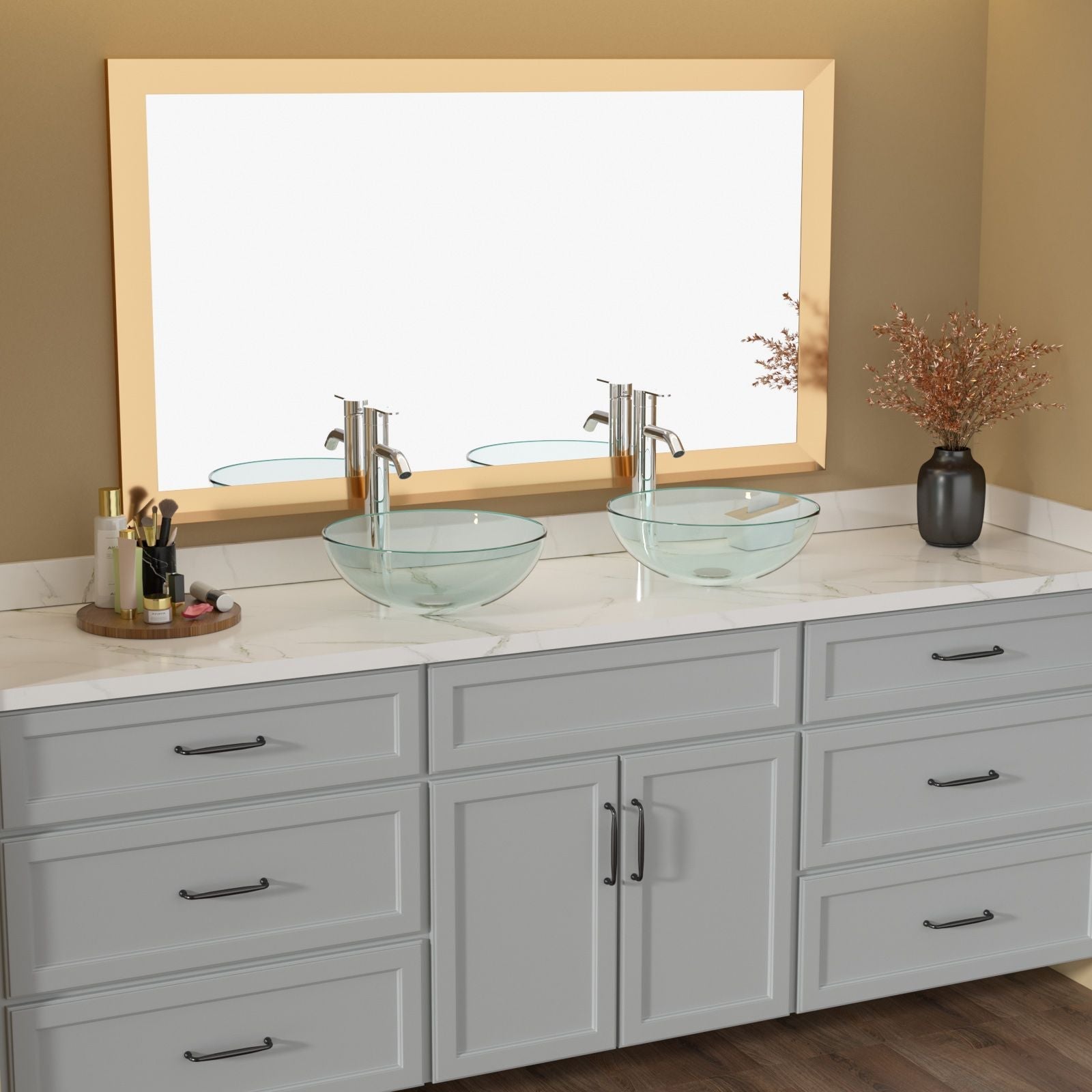 Above Counter Artistic Tempered Glass Bathroom Sink Transparent Counter Top Bathroom Single Bowl Vessel Basin