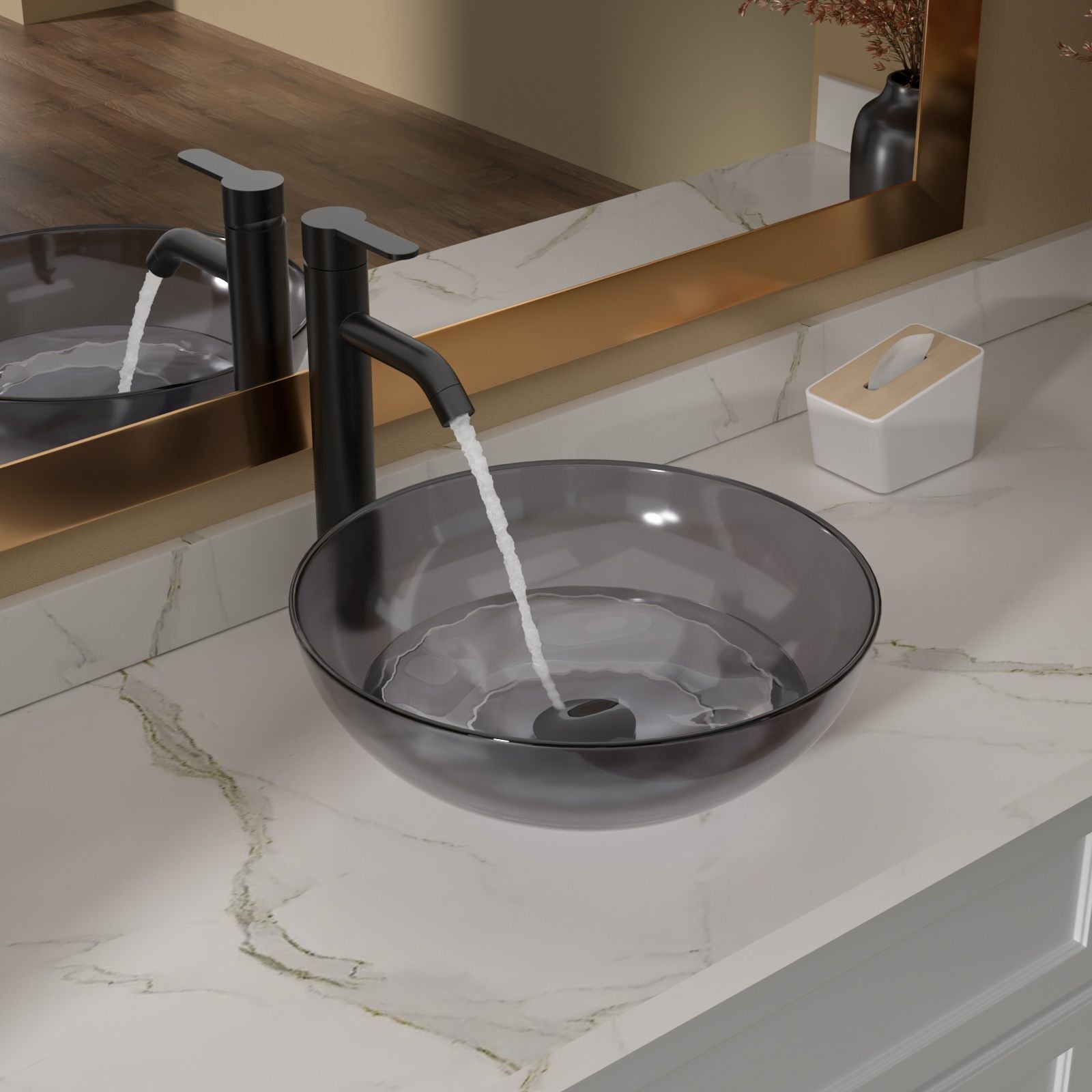 Above Counter Artistic Tempered Glass Bathroom Sink Transparent Counter Top Bathroom Single Bowl Vessel Basin