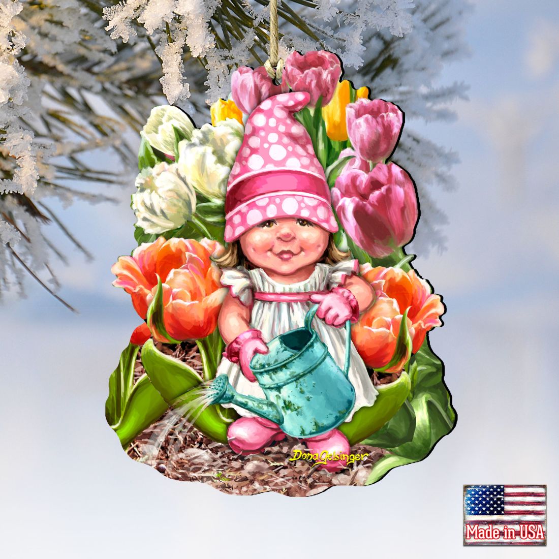 Spring Wreath Blossom Gnome Dwarf Wooden Ornaments by Gelsinger - Easter Spring Decor - 8461063-DG
