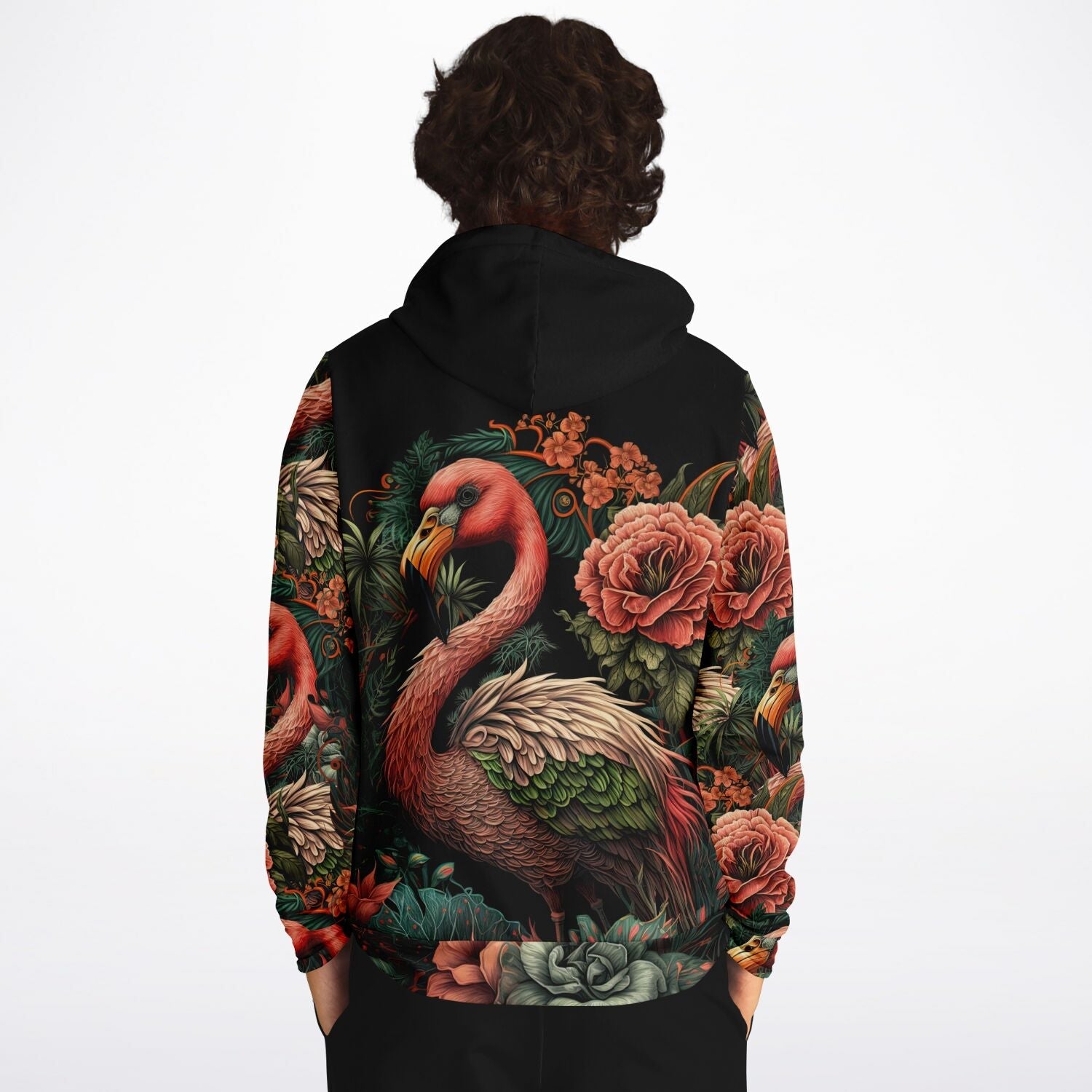 Flamingo Black Elegant Floral Hoodie