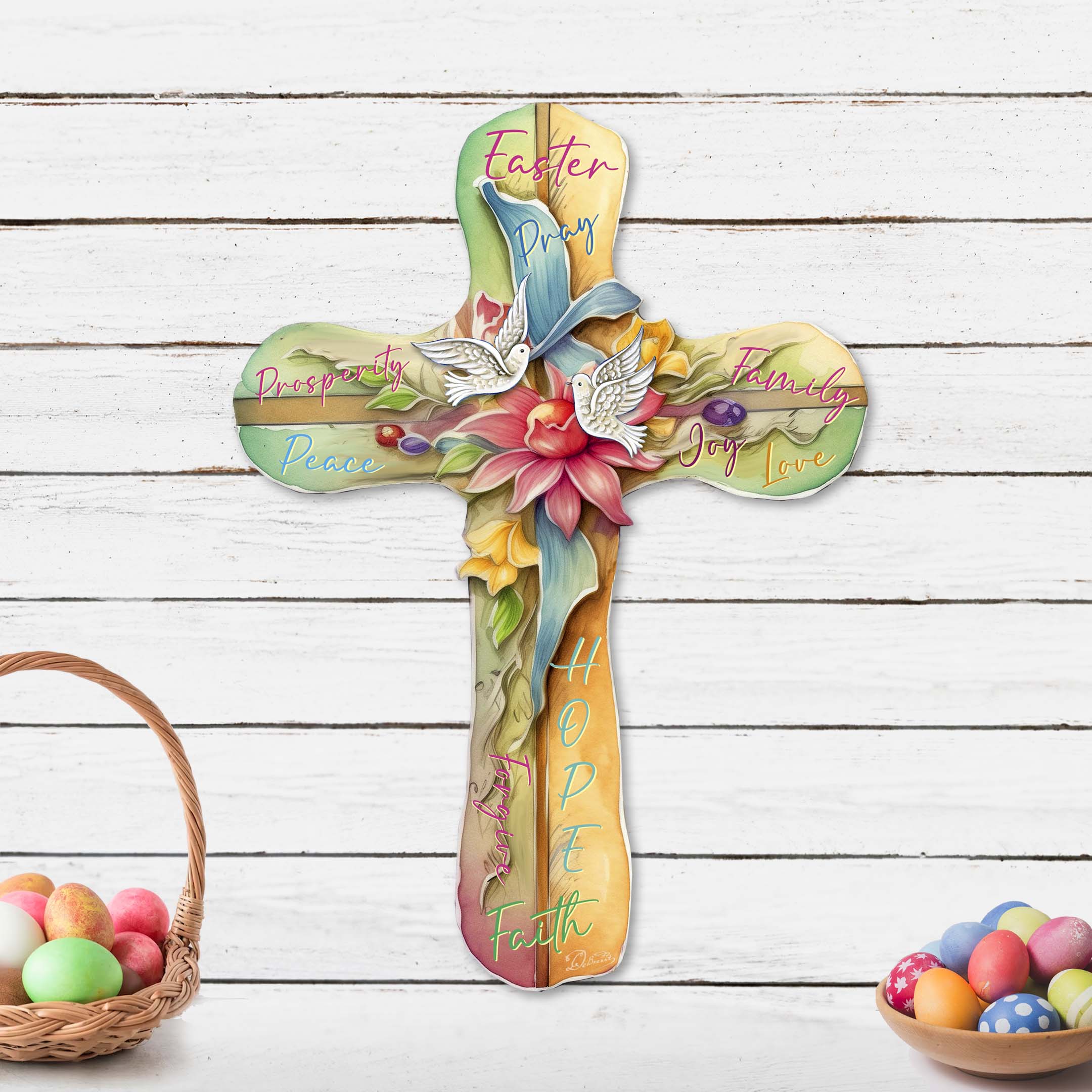 Easter Cross with Doves Holiday Door Decor by G. Debrekht - Easter Spring Decor - 8688167H