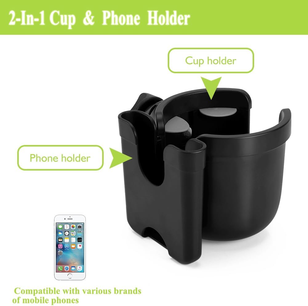Accmor Stroller Cup Holder with Phone Holder, Bike Cup Holder, Universal Cup Holder for Uppababy Nuna Doona Strollers, 2-in-1 Cup Phone Holder for Stroller, Bike, Wheelchair, Walker, Scooter