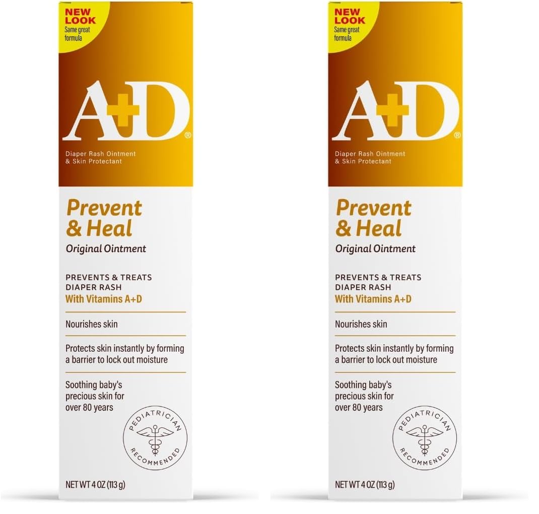 A+D Original Diaper Rash Ointment Prevents & Treats Diaper Rash, Moisturizing Skin Protectant with Vitamins A & D, Healing Skin Ointment for Dry and Cracked Skin 4oz
