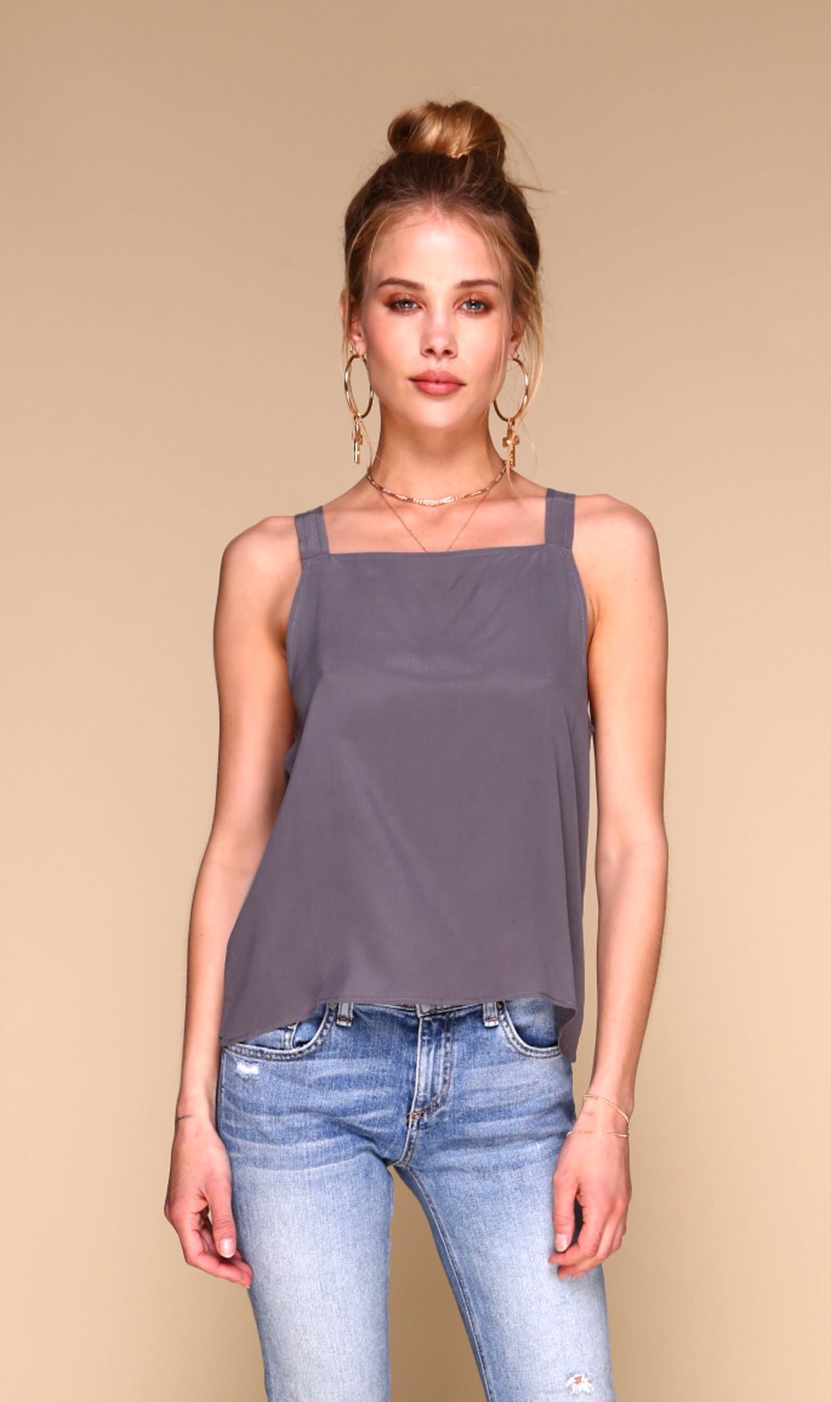 Ada Tank | Gunmetal Grey silk tank top