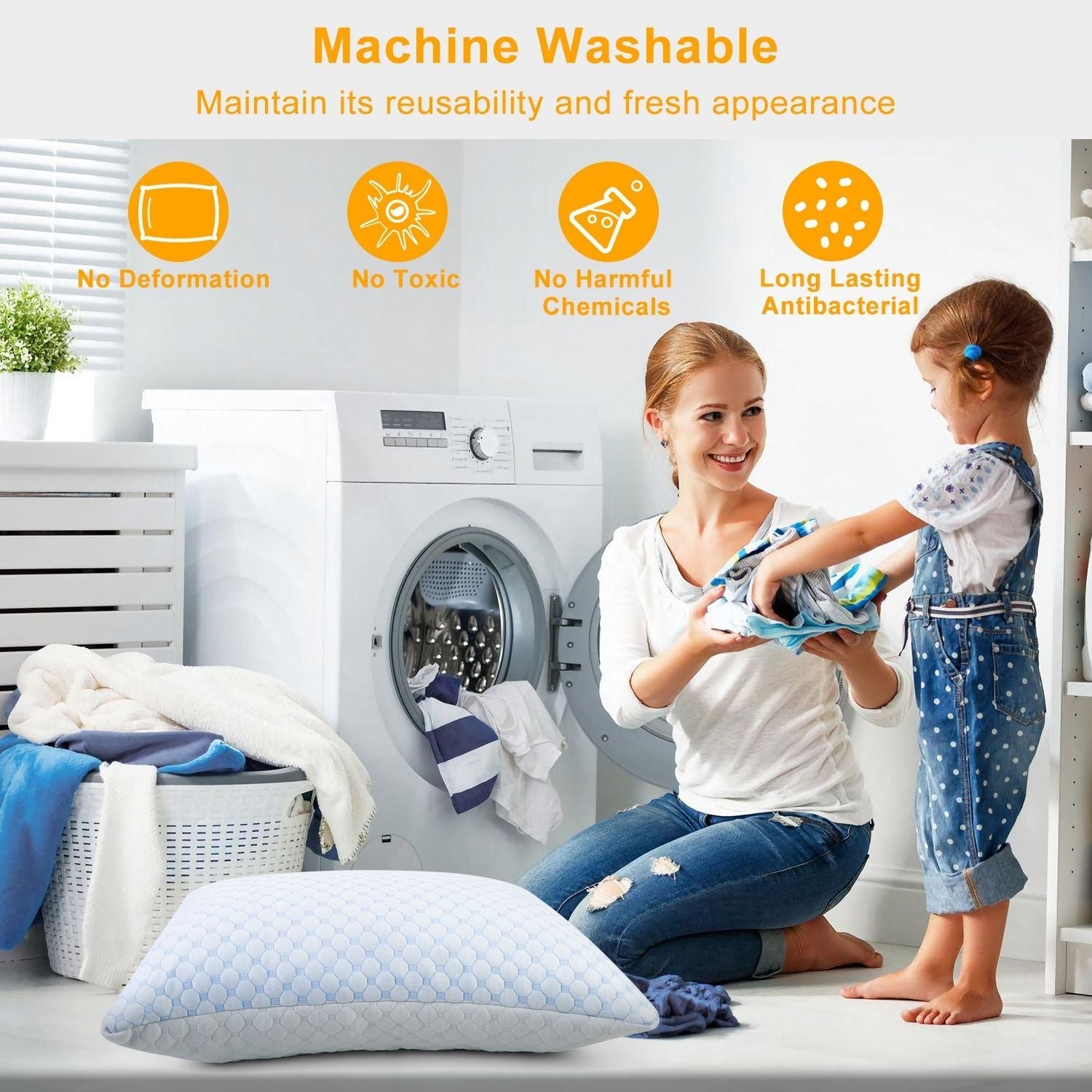 Adjustable, Washable, Breathable Cooling Memory Foam Pillow Ventilated Soft Bed Pillow w/ Cooling Gel Infused Memory Foam Heat Moisture Reducing Cooling Fiber Breathable Machine Washable,