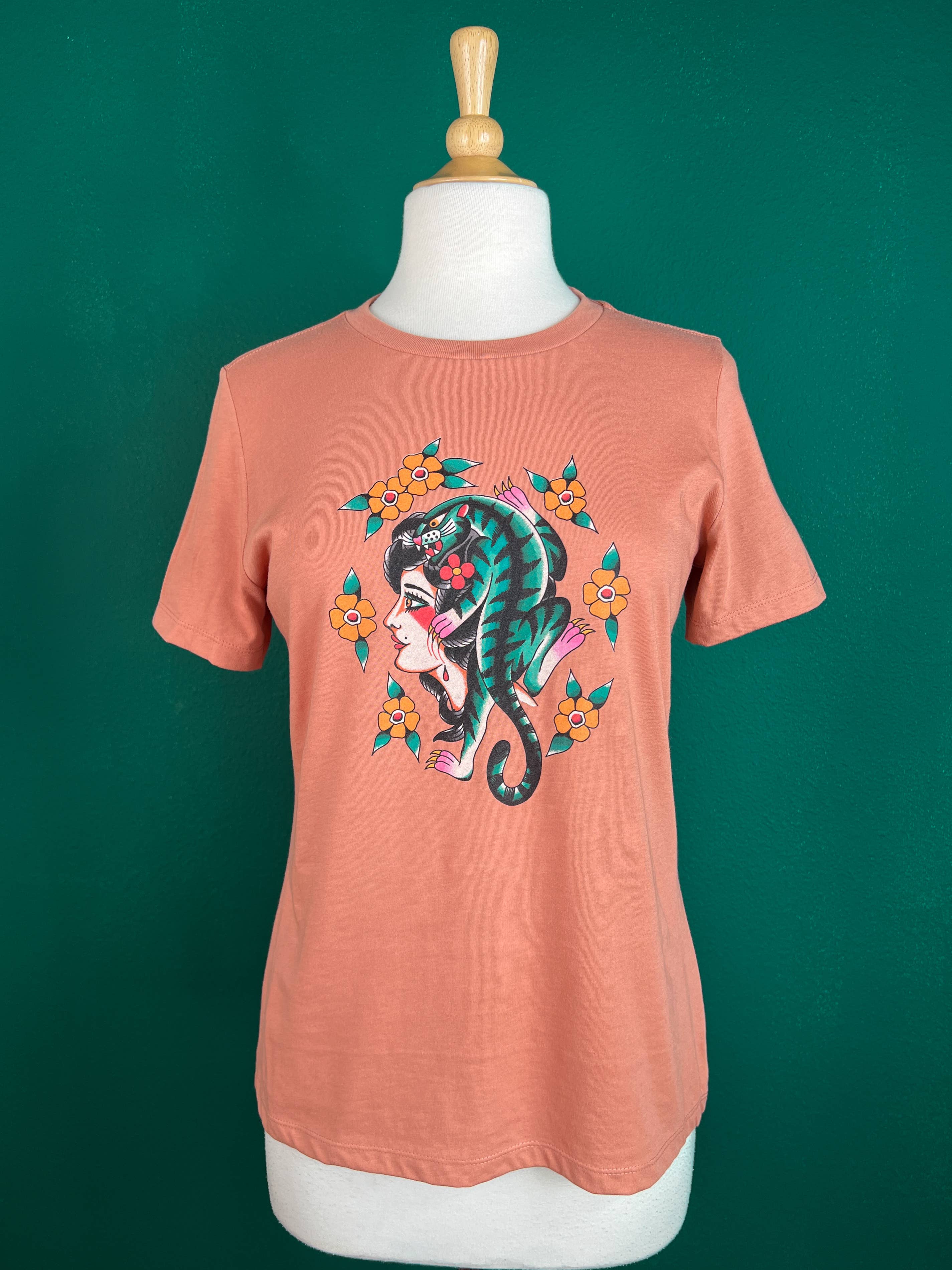 The Blue Tiger Lady Relaxed Tee in Terracotta Pink- SMALL