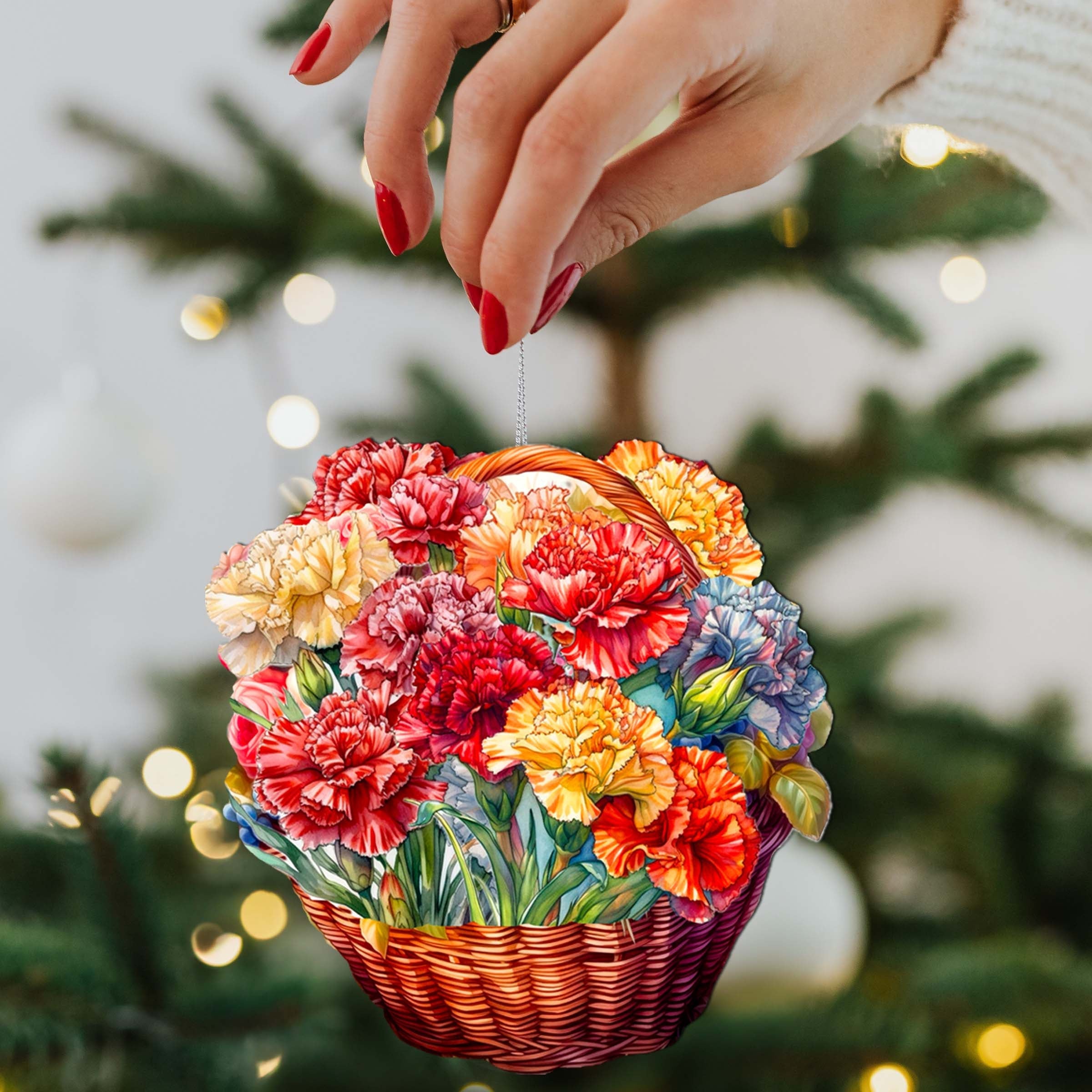Carnation Basket Wooden Ornaments by G. Debrekht - Love Family Decor - 8688315