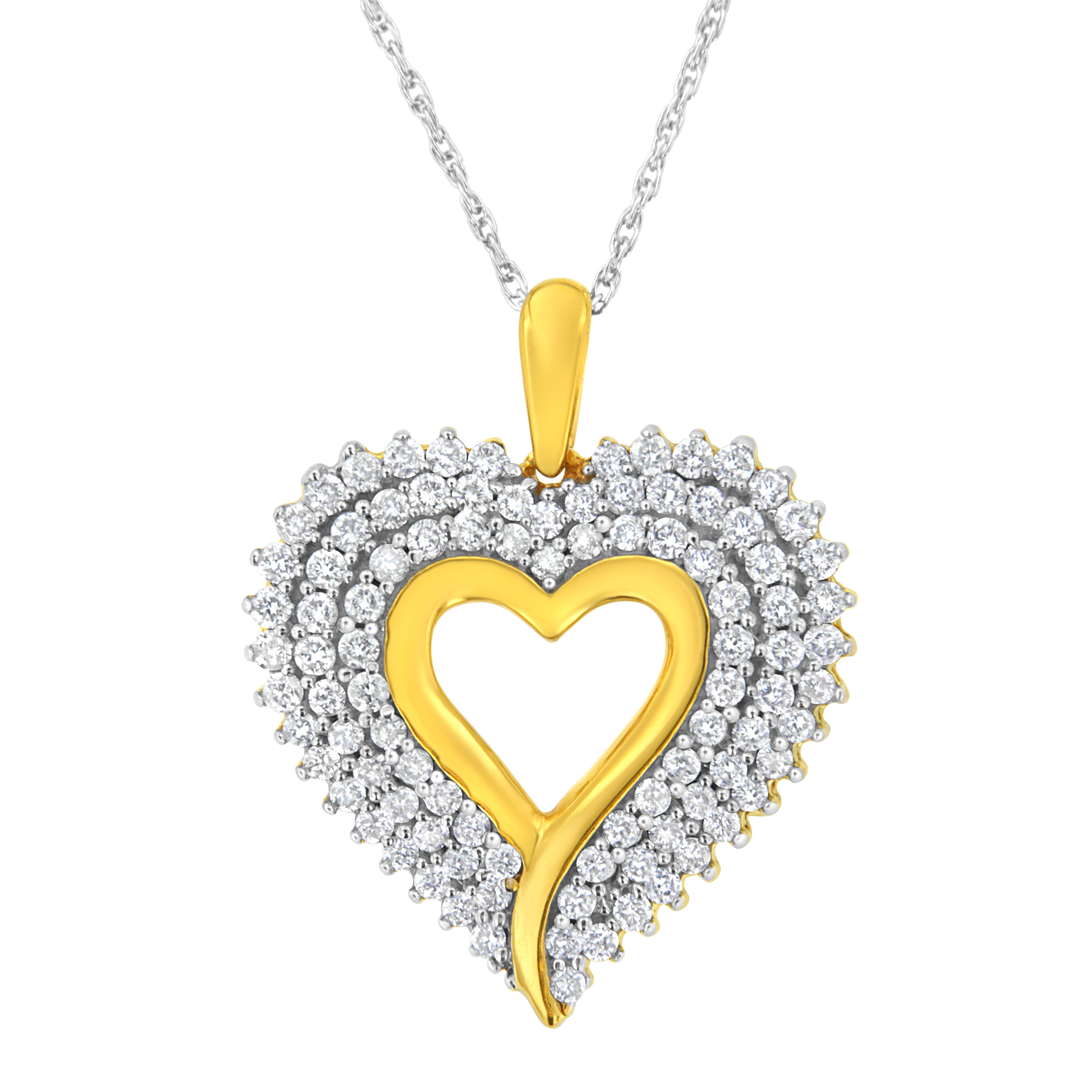 10K Yellow and White Gold Plated Sterling Silver 1 Cttw Lab Grown Diamond Heart Pendant Necklace (F-G Color, Vs2-Si1 Clarity)
