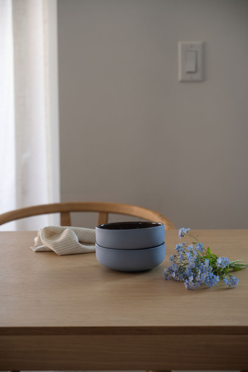 Handmade Porcelain Bowl. Forget-me-not/Chocolate