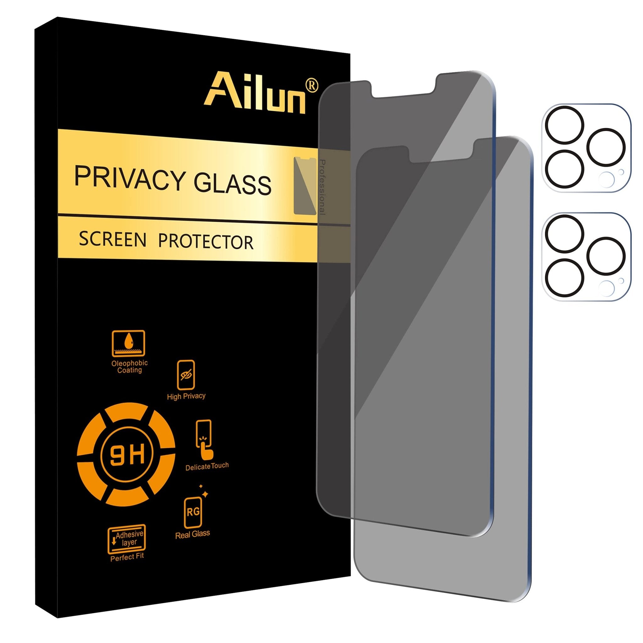 Ailun 3 Pack Privacy Screen Protector for iPhone 16 Pro Max [6.9 inch]+ 3 Pack Camera Lens Protector,Dynamic Island Compatible,Anti Spy Tempered Glass[9H Hardness]-HD