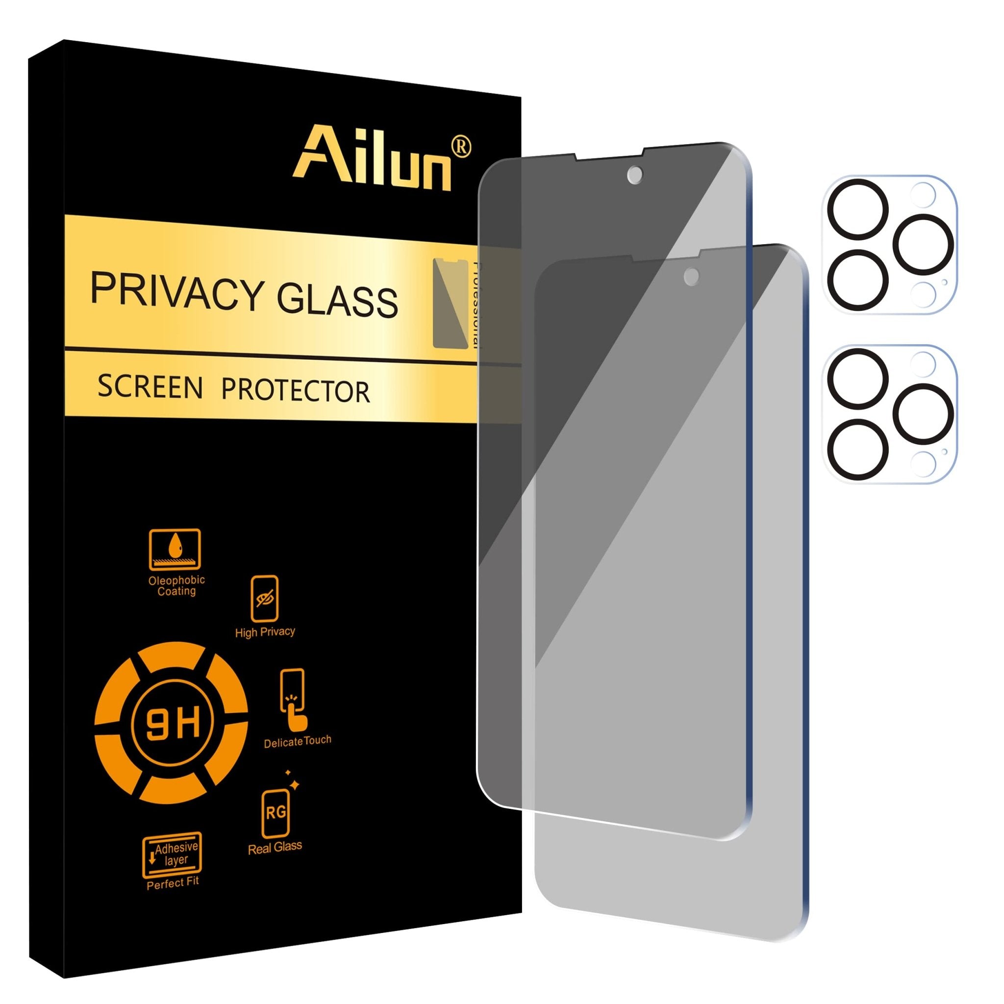 Ailun 3 Pack Privacy Screen Protector for iPhone 16 Pro Max [6.9 inch]+ 3 Pack Camera Lens Protector,Dynamic Island Compatible,Anti Spy Tempered Glass[9H Hardness]-HD