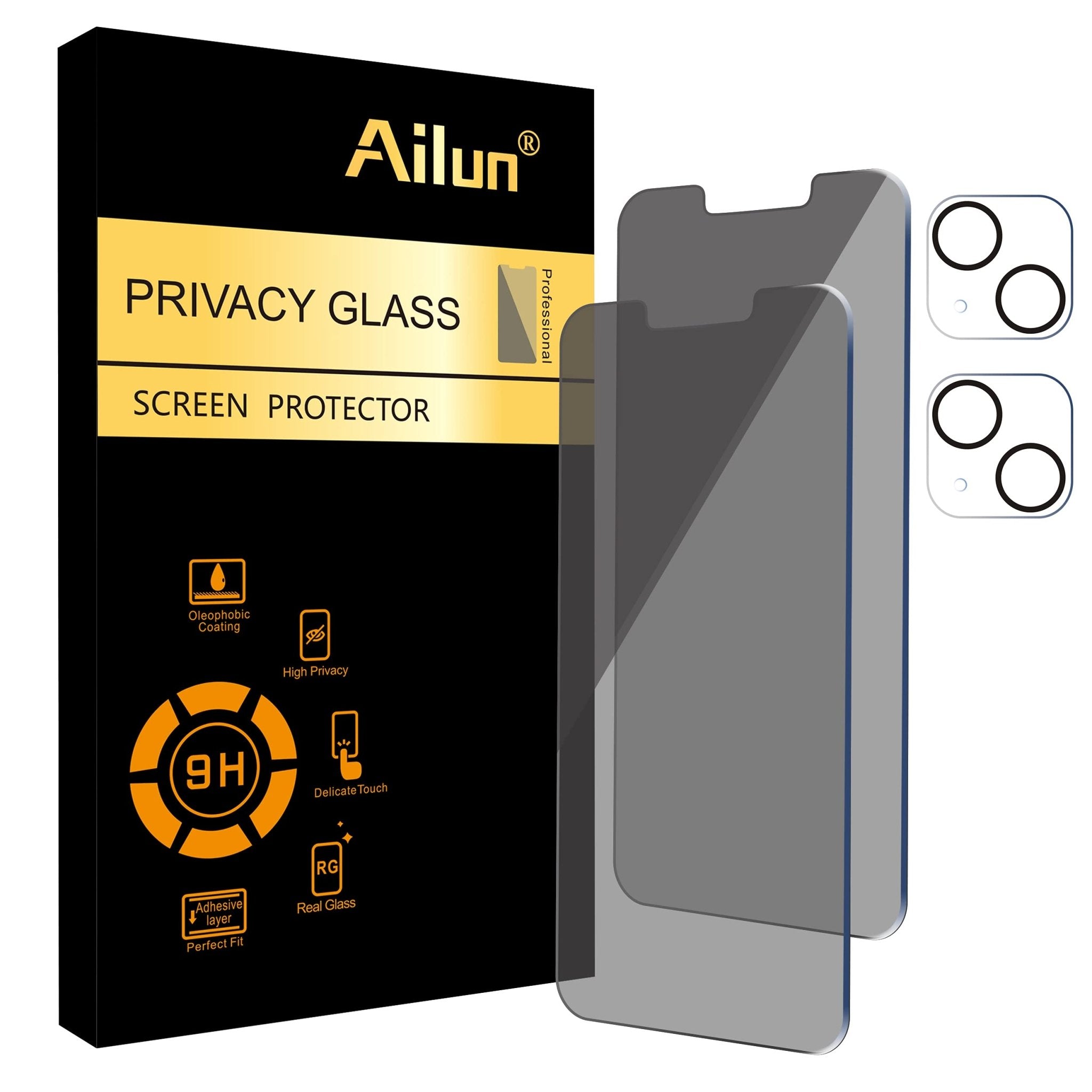 Ailun 3 Pack Privacy Screen Protector for iPhone 16 Pro Max [6.9 inch]+ 3 Pack Camera Lens Protector,Dynamic Island Compatible,Anti Spy Tempered Glass[9H Hardness]-HD