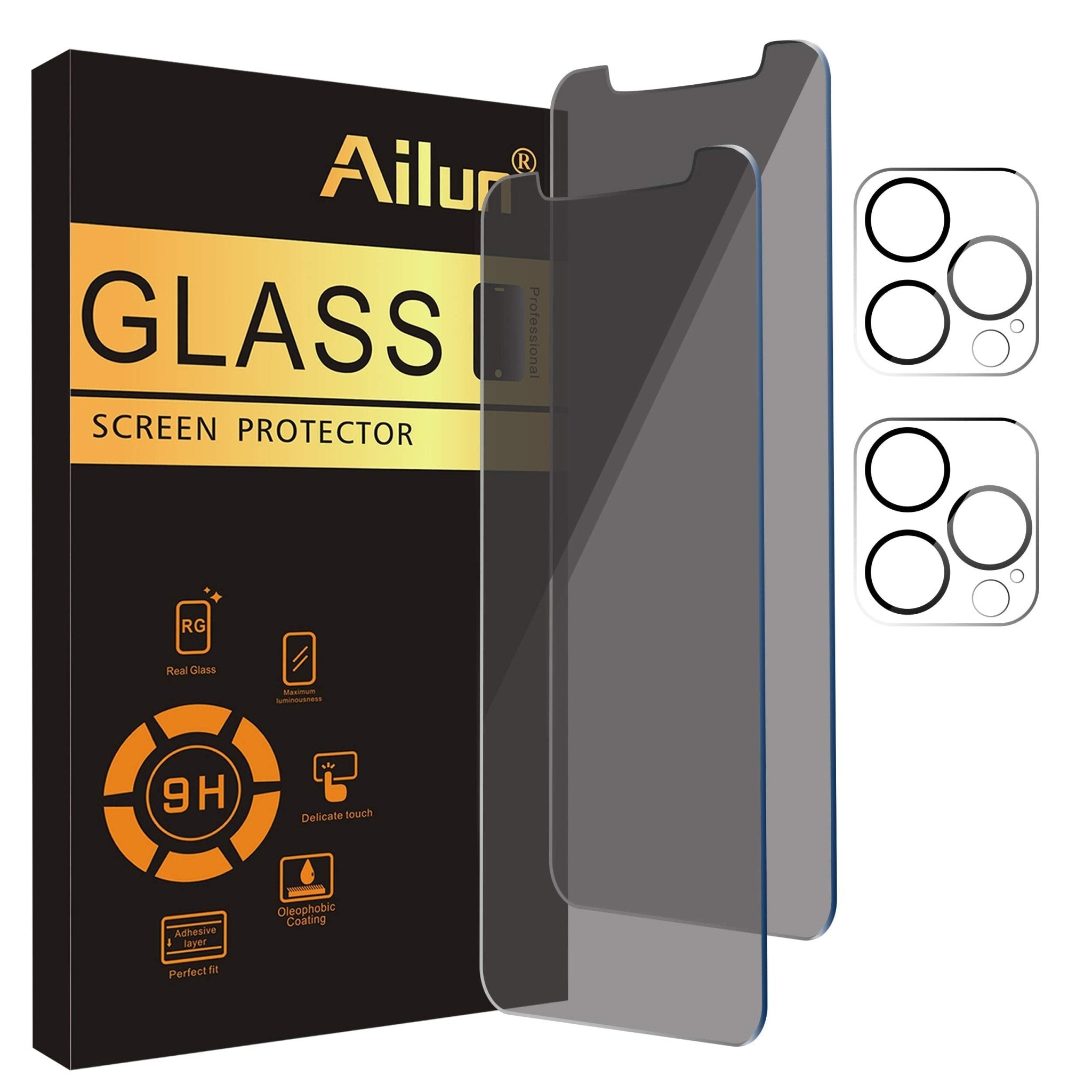 Ailun 3 Pack Privacy Screen Protector for iPhone 16 Pro Max [6.9 inch]+ 3 Pack Camera Lens Protector,Dynamic Island Compatible,Anti Spy Tempered Glass[9H Hardness]-HD