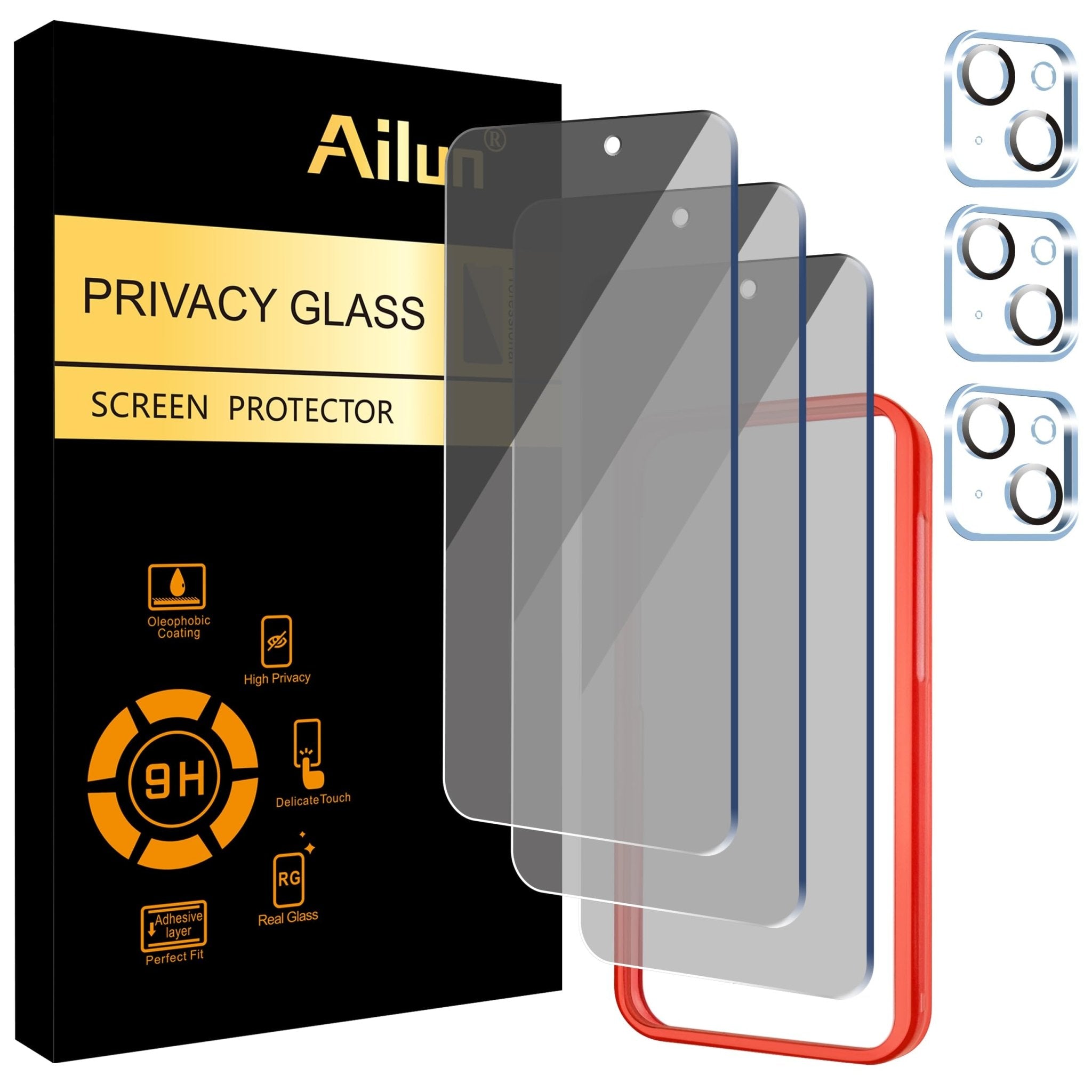 Ailun 3 Pack Privacy Screen Protector for iPhone 16 Pro Max [6.9 inch]+ 3 Pack Camera Lens Protector,Dynamic Island Compatible,Anti Spy Tempered Glass[9H Hardness]-HD