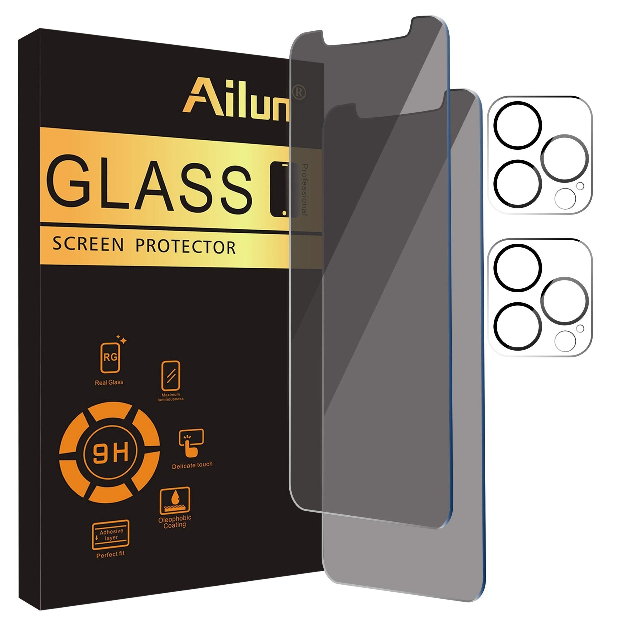 Ailun 3 Pack Privacy Screen Protector for iPhone 16 Pro Max [6.9 inch]+ 3 Pack Camera Lens Protector,Dynamic Island Compatible,Anti Spy Tempered Glass[9H Hardness]-HD