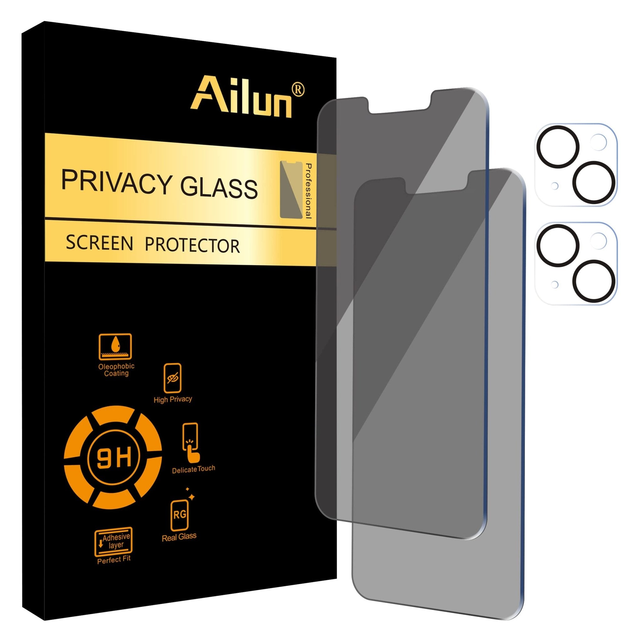 Ailun 3 Pack Privacy Screen Protector for iPhone 16 Pro Max [6.9 inch]+ 3 Pack Camera Lens Protector,Dynamic Island Compatible,Anti Spy Tempered Glass[9H Hardness]-HD