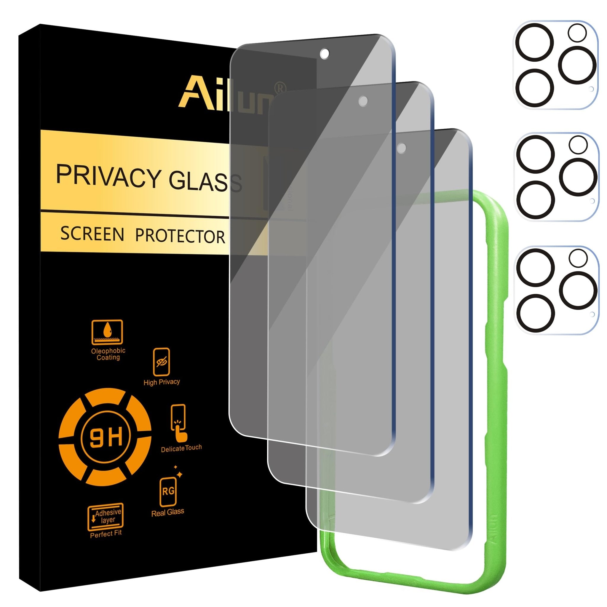 Ailun 3 Pack Privacy Screen Protector for iPhone 16 Pro Max [6.9 inch]+ 3 Pack Camera Lens Protector,Dynamic Island Compatible,Anti Spy Tempered Glass[9H Hardness]-HD