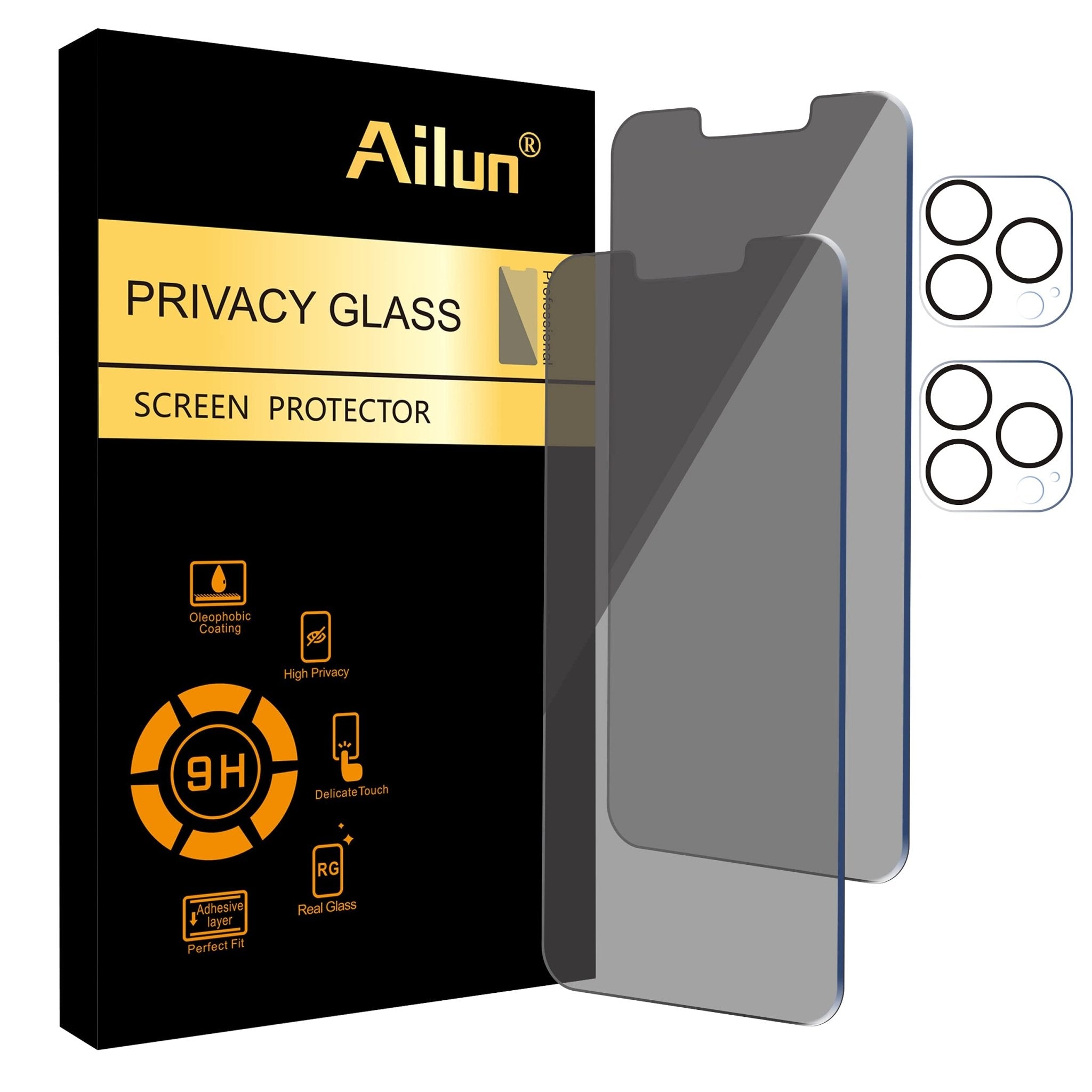 Ailun 3 Pack Privacy Screen Protector for iPhone 16 Pro Max [6.9 inch]+ 3 Pack Camera Lens Protector,Dynamic Island Compatible,Anti Spy Tempered Glass[9H Hardness]-HD