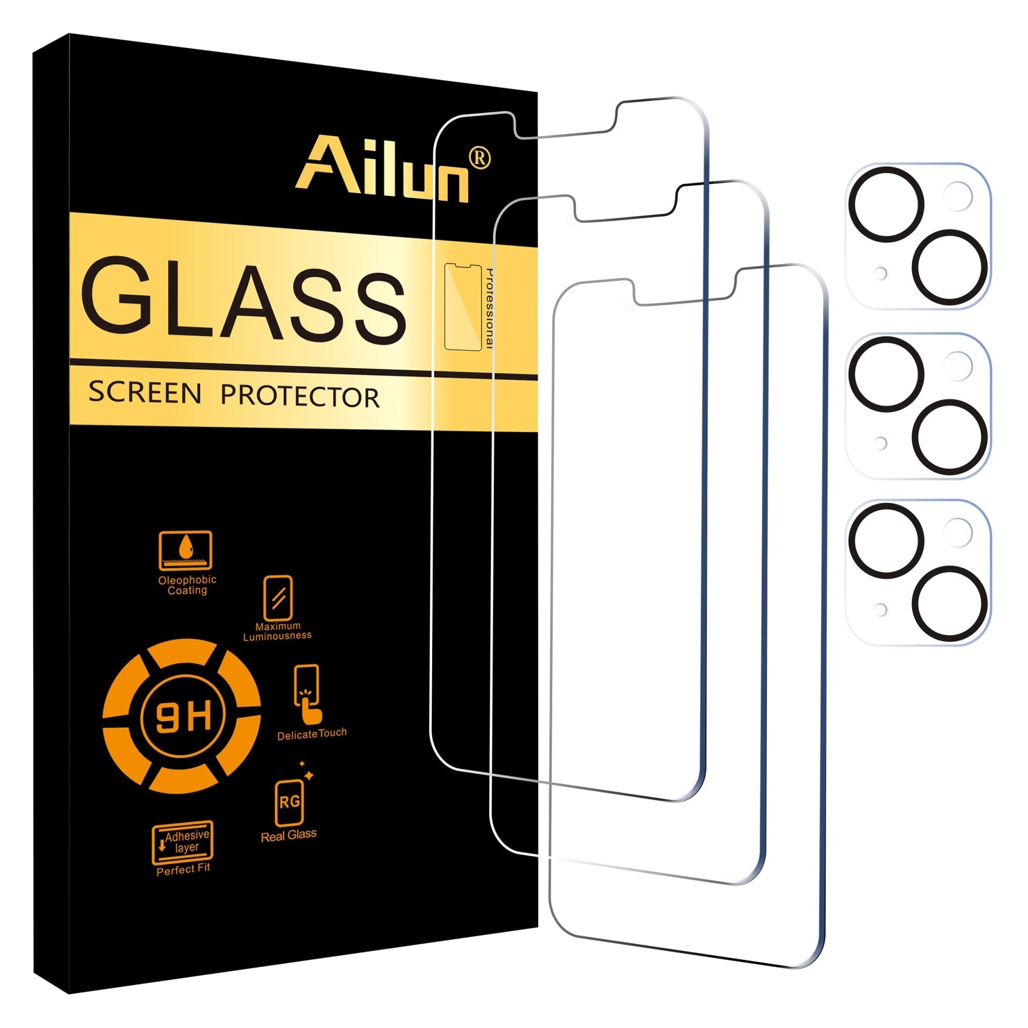 Ailun 3 Pack Screen Protector for iPhone 16 Pro Max [6.9 inch] + 3 Pack Camera Lens Protector with Installation Frame,Sensor Protection,Dynamic Island Compatible,Case Friendly Tempered Glass Film
