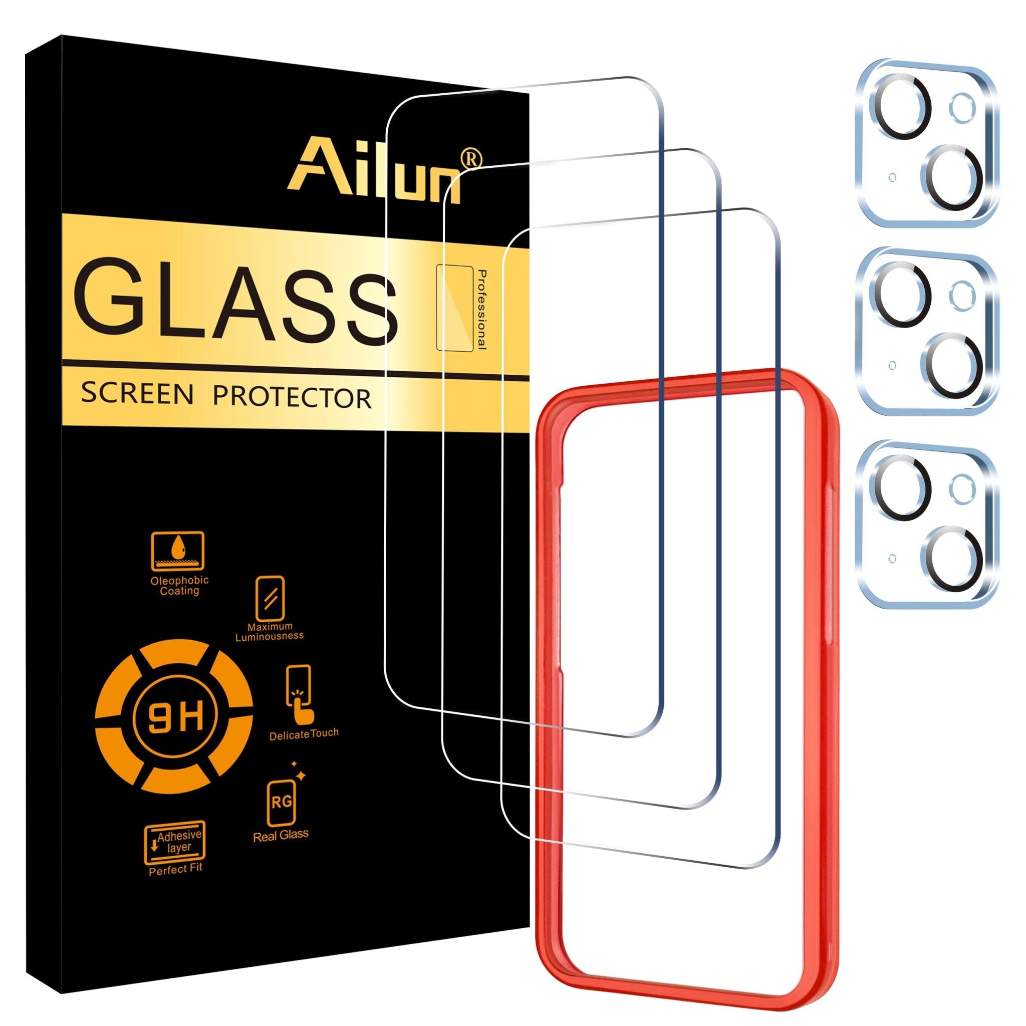 Ailun 3 Pack Screen Protector for iPhone 16 Pro Max [6.9 inch] + 3 Pack Camera Lens Protector with Installation Frame,Sensor Protection,Dynamic Island Compatible,Case Friendly Tempered Glass Film