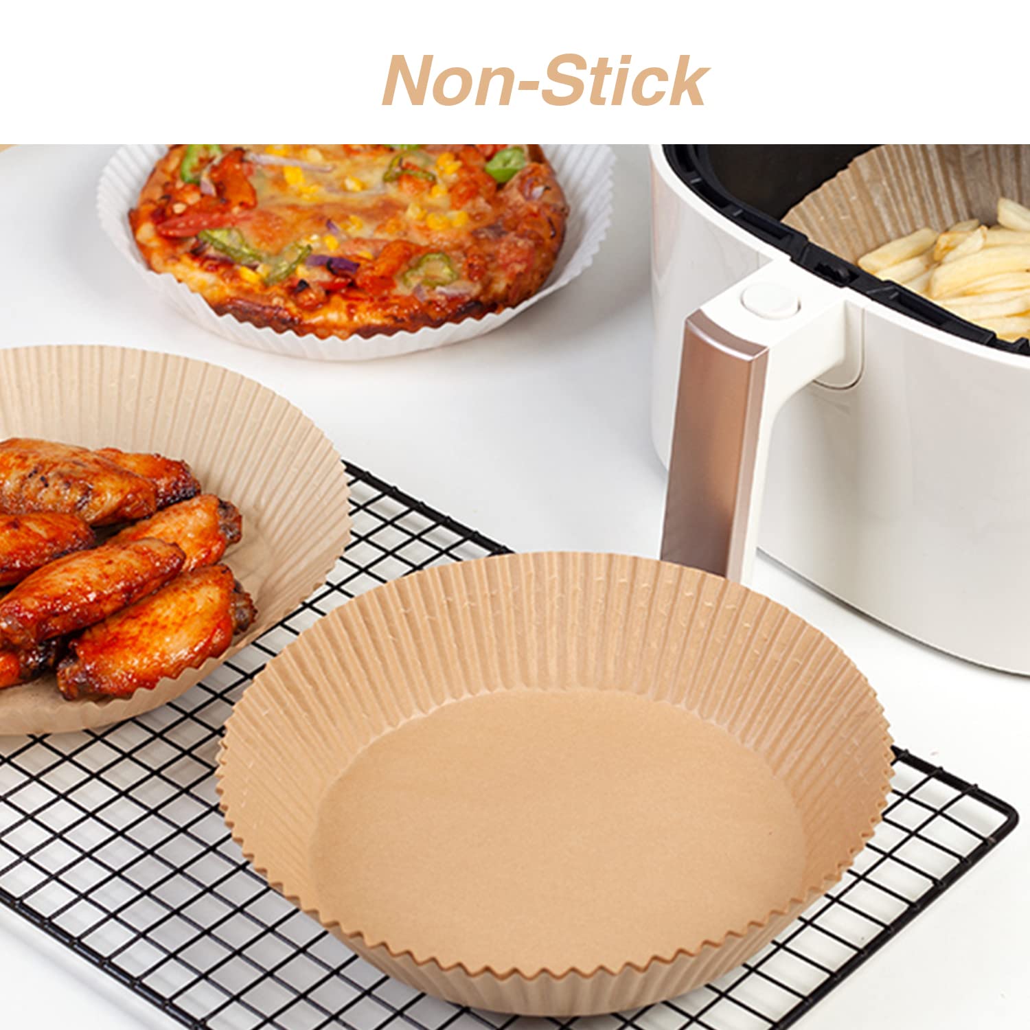 Ailun Air Fryer Paper Liners 8inch, 100PCS Non-Stick Parchment Paper,Oil Resistant,Disposable Food Grade Free of Bleach Paper Round for 5-8 QT Air Fryer Baking Roasting Microwave