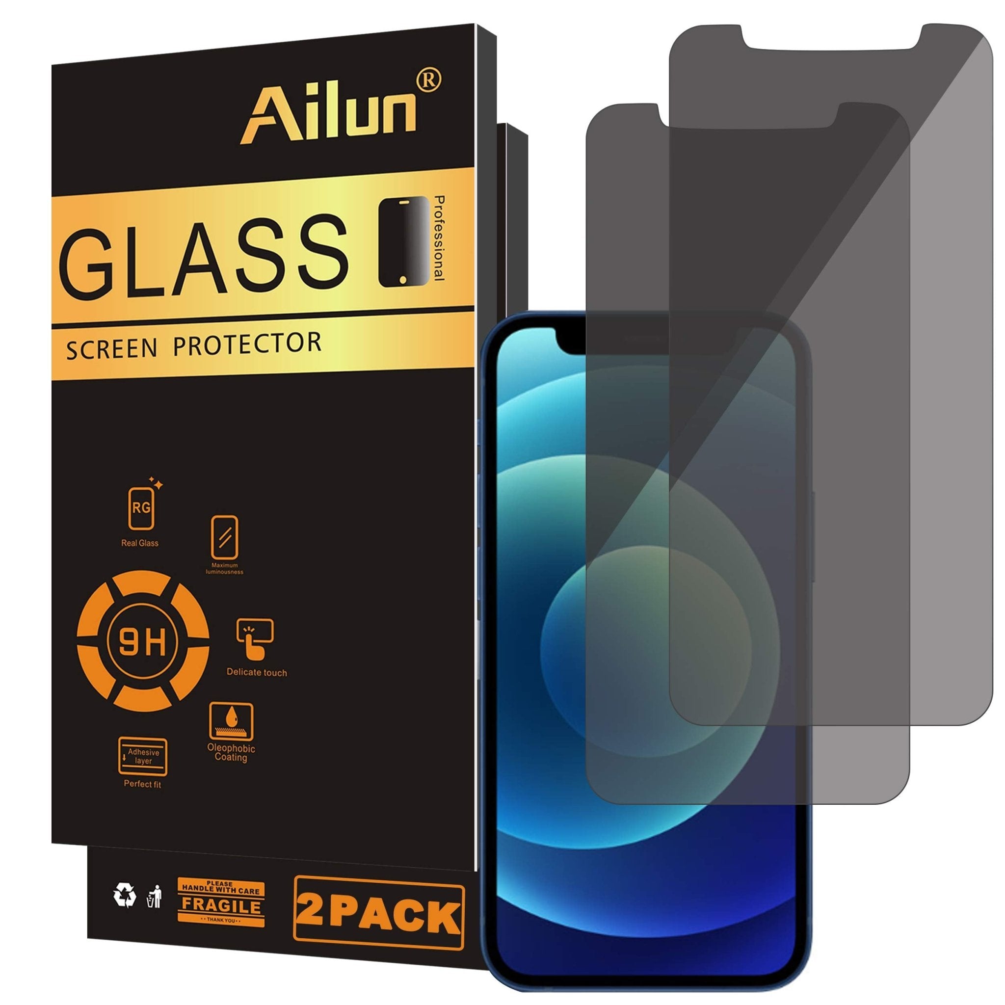 Ailun Privacy Screen Protector for iPhone 16e / iPhone 14 / iPhone 13 / iPhone 13 Pro [6.1 Inch] 2 Pack Anti Spy Private Tempered Glass Anti-Scratch Case Friendly [Not for iPhone 16 6.1 Inch]