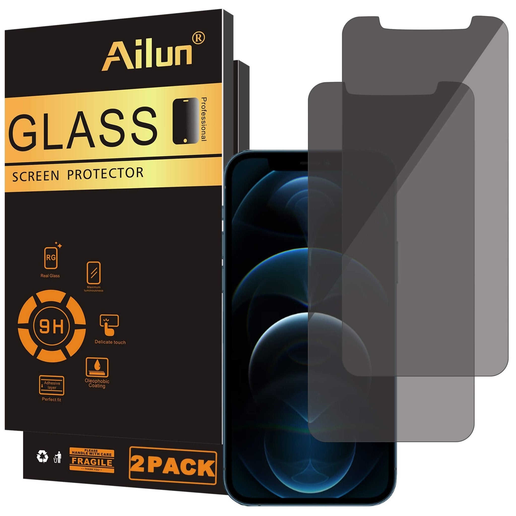Ailun Privacy Screen Protector for iPhone 16e / iPhone 14 / iPhone 13 / iPhone 13 Pro [6.1 Inch] 2 Pack Anti Spy Private Tempered Glass Anti-Scratch Case Friendly [Not for iPhone 16 6.1 Inch]