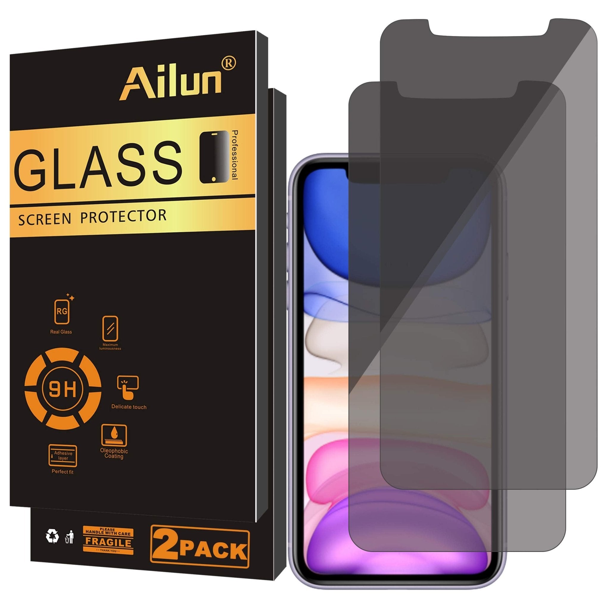 Ailun Privacy Screen Protector for iPhone 16e / iPhone 14 / iPhone 13 / iPhone 13 Pro [6.1 Inch] 2 Pack Anti Spy Private Tempered Glass Anti-Scratch Case Friendly [Not for iPhone 16 6.1 Inch]