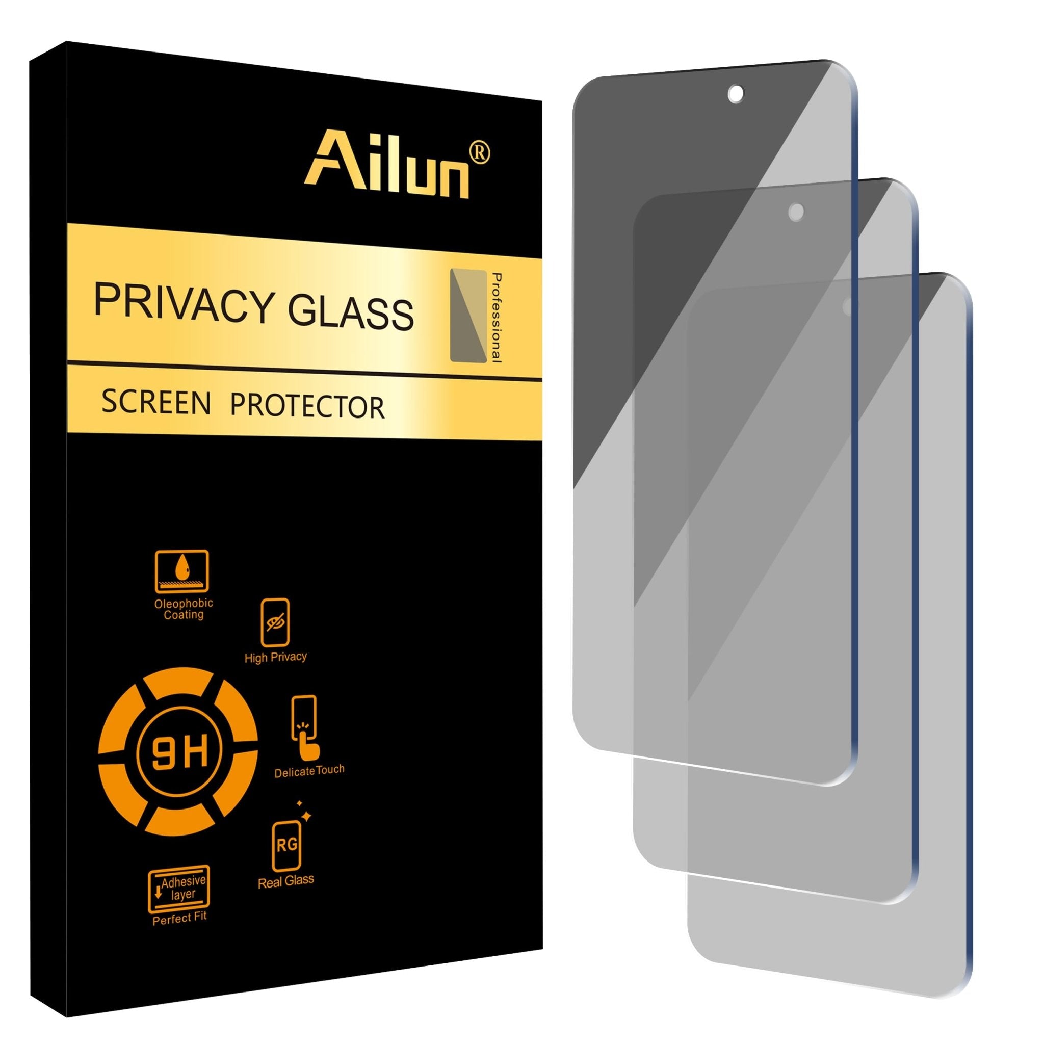 Ailun Privacy Screen Protector for iPhone 16e / iPhone 14 / iPhone 13 / iPhone 13 Pro [6.1 Inch] 2 Pack Anti Spy Private Tempered Glass Anti-Scratch Case Friendly [Not for iPhone 16 6.1 Inch]