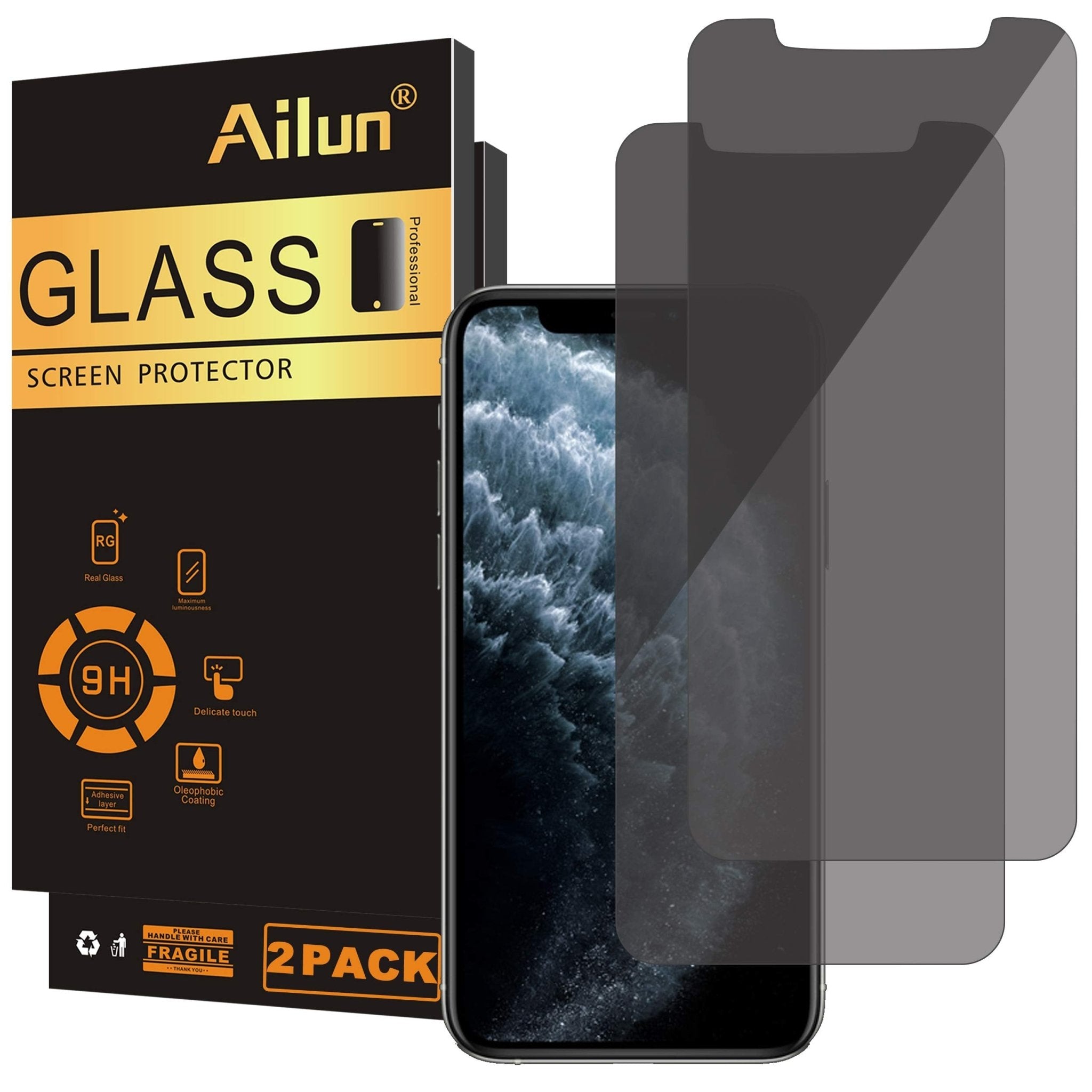 Ailun Privacy Screen Protector for iPhone 16e / iPhone 14 / iPhone 13 / iPhone 13 Pro [6.1 Inch] 2 Pack Anti Spy Private Tempered Glass Anti-Scratch Case Friendly [Not for iPhone 16 6.1 Inch]