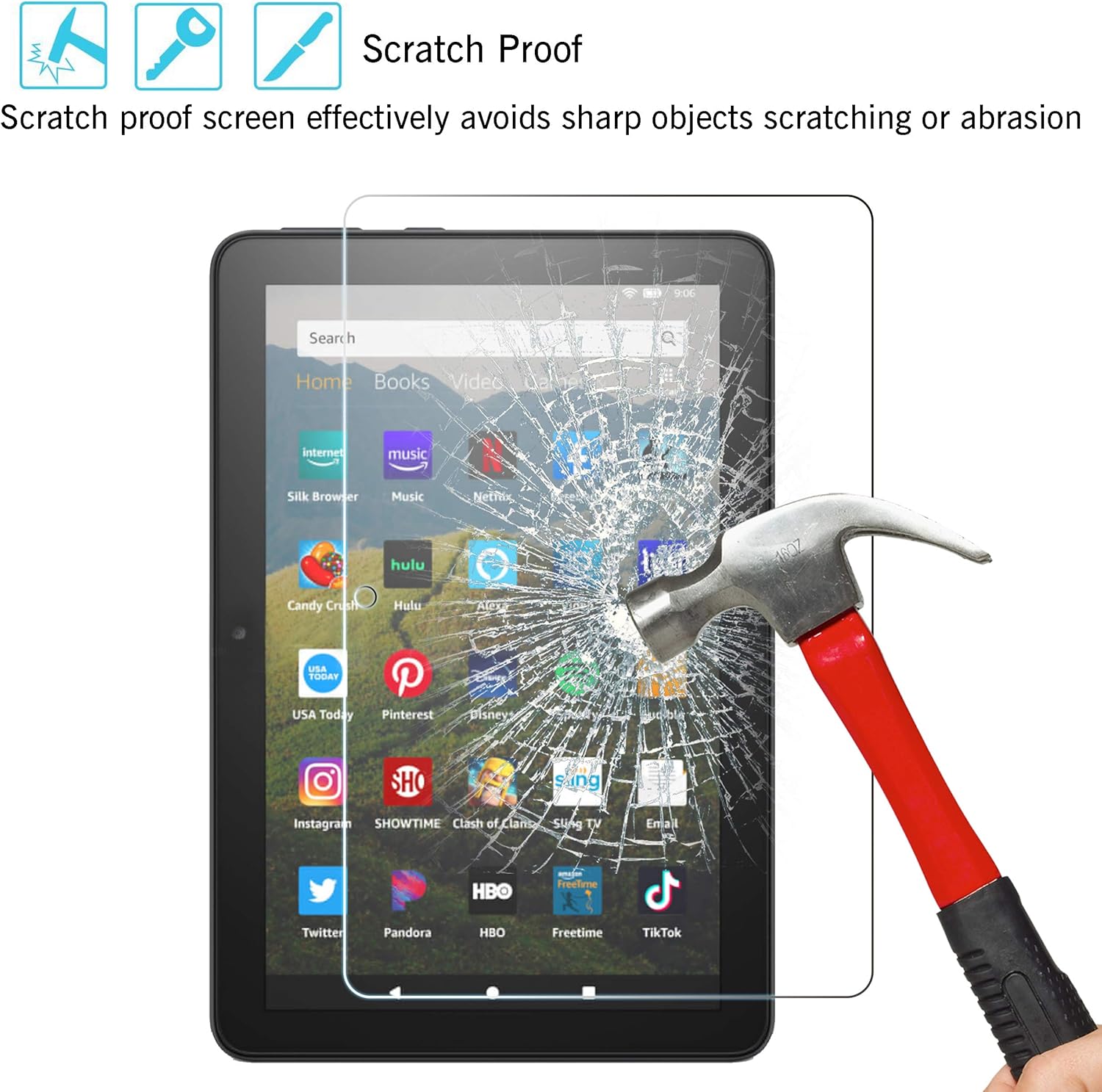 Ailun Screen Protector for Amazon Kindle Fire HD 8/8 Plus/Kids [8 inch] 2022&2020 Released - 0.33mm Tempered Glass, Ultra Clear, Anti-Scratch, Case Friendly