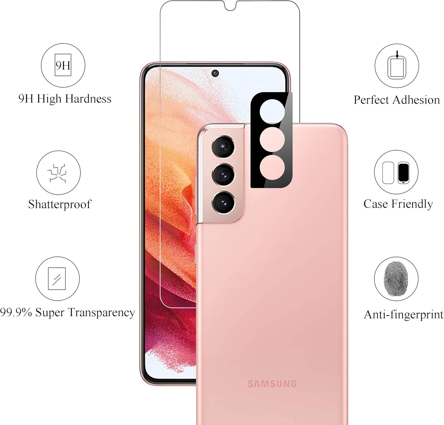 Ailun Screen Protector for Galaxy S21 5G [6.2 inch] 2Pack + 2Pack Camera Lens Tempered Glass Fingerprint Unlock Compatible 0.33mm Clear Anti-Scratch Case Friendly [Not for Galaxy S21 Plus]