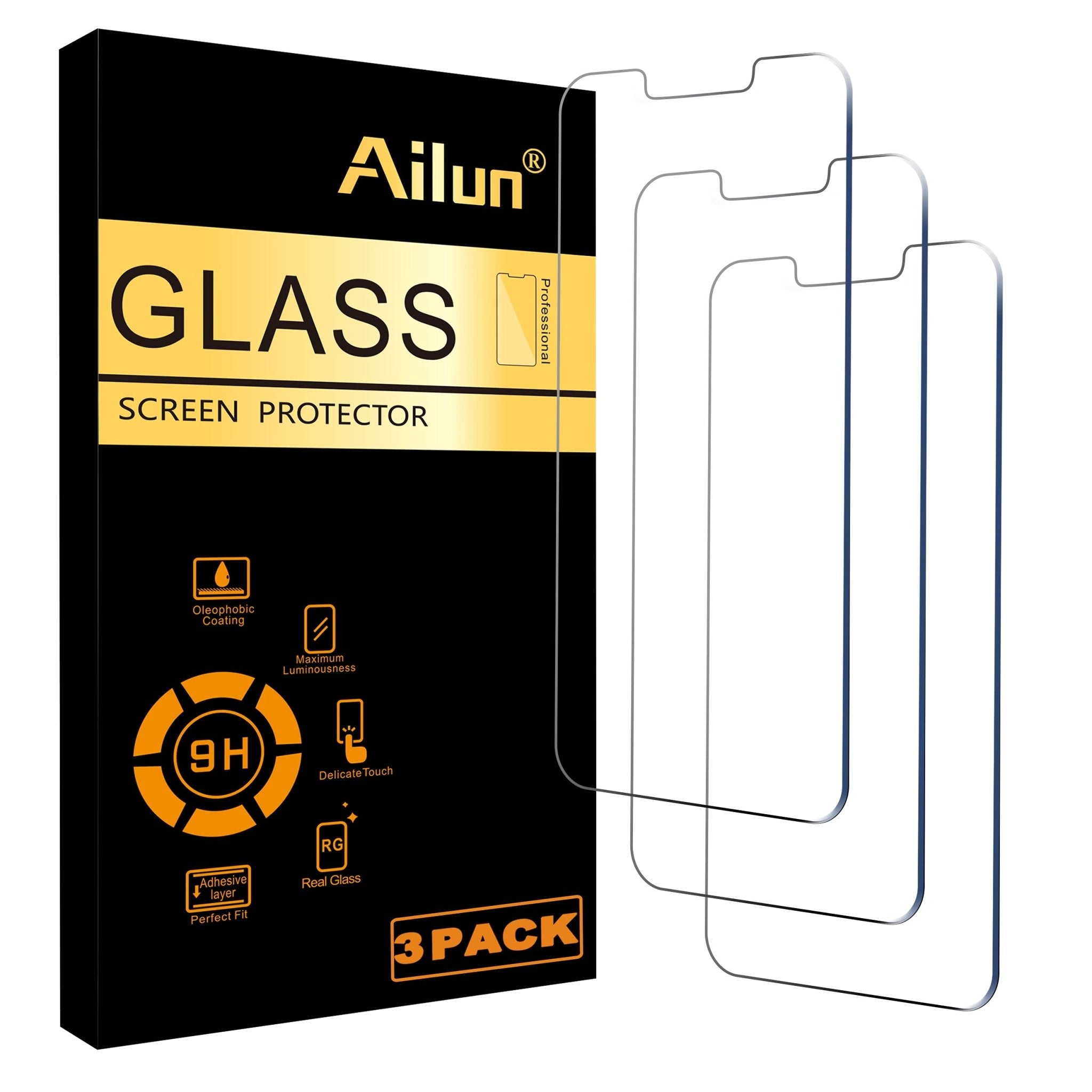 Ailun Screen Protector for iPhone 16e / iPhone 14 / iPhone 13 / iPhone 13 Pro [6.1 Inch] Display 3 Pack Tempered Glass, Case Friendly [Not for iPhone 16 6.1 Inch]