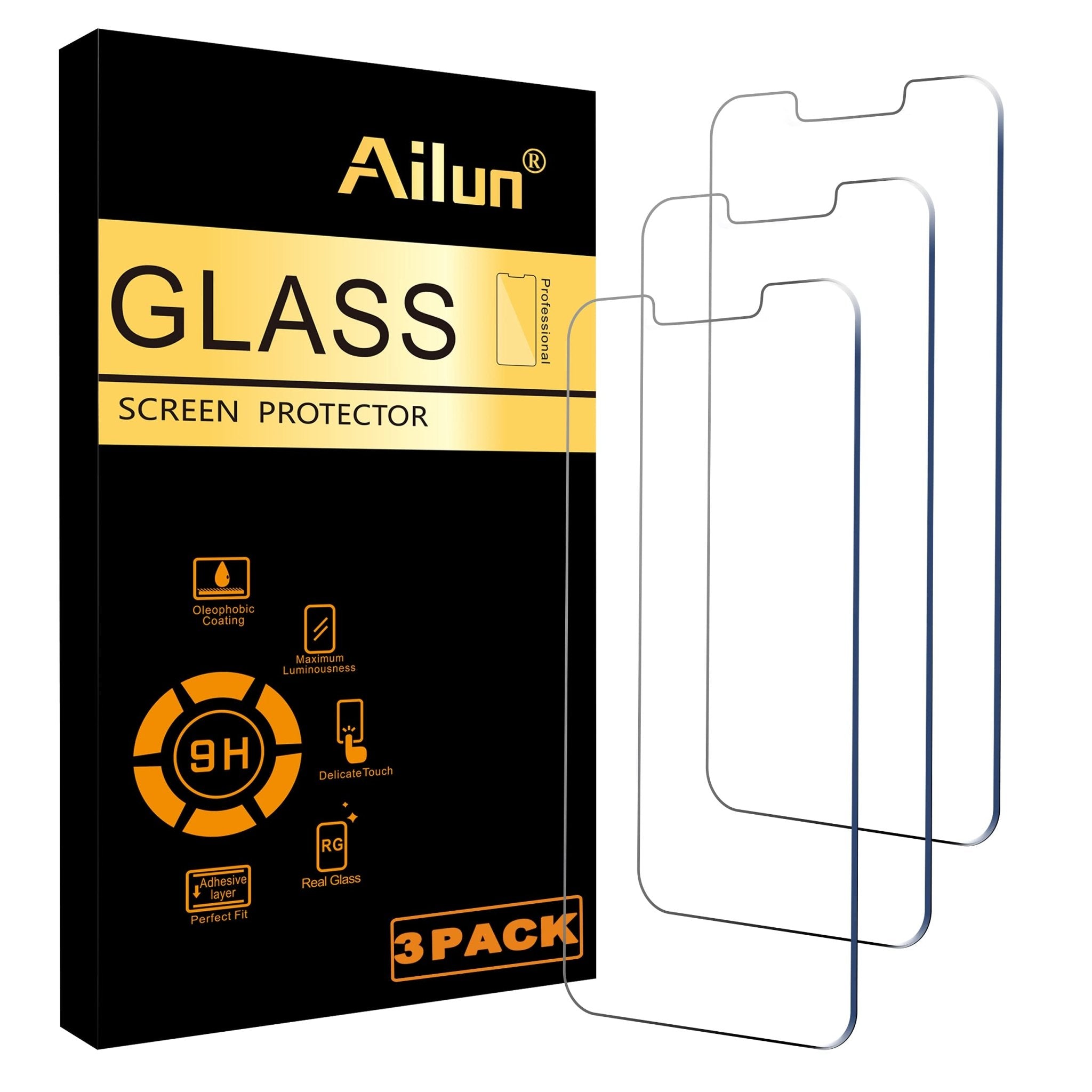 Ailun Screen Protector for iPhone 16e / iPhone 14 / iPhone 13 / iPhone 13 Pro [6.1 Inch] Display 3 Pack Tempered Glass, Case Friendly [Not for iPhone 16 6.1 Inch]