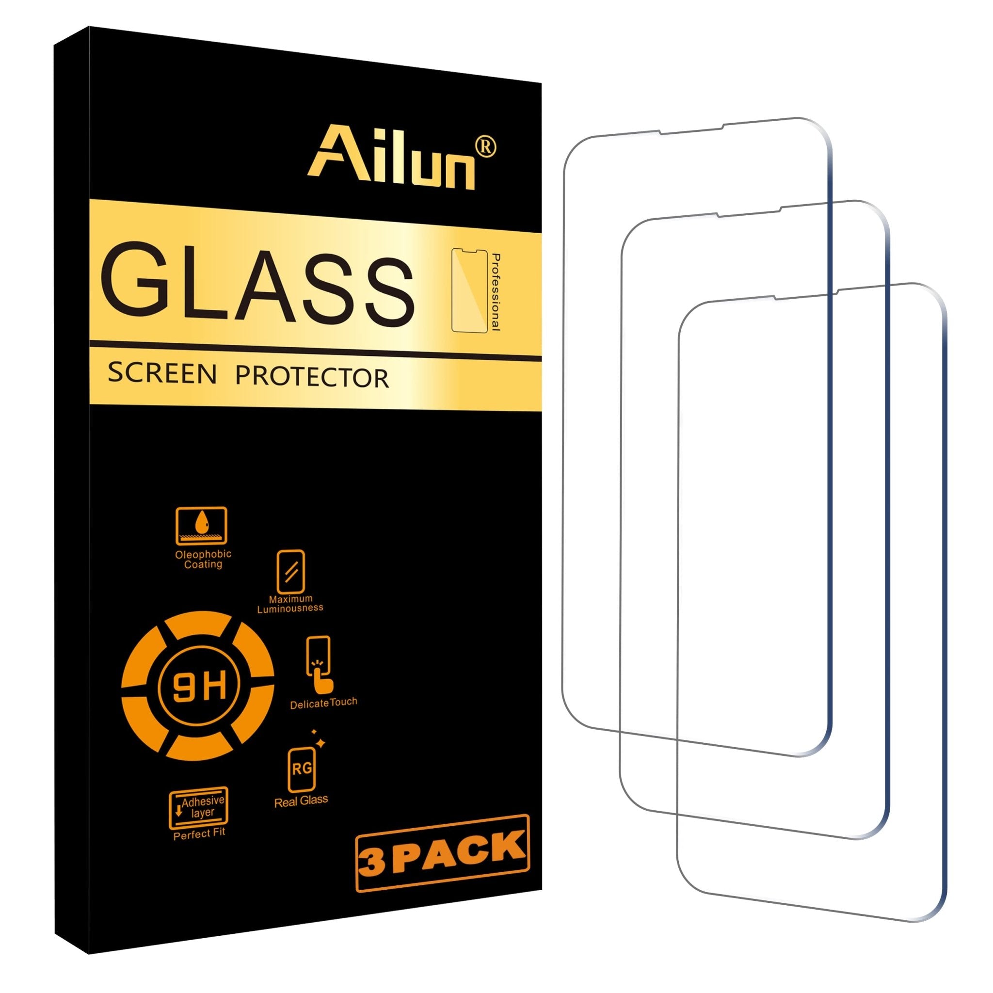 Ailun Screen Protector for iPhone 16e / iPhone 14 / iPhone 13 / iPhone 13 Pro [6.1 Inch] Display 3 Pack Tempered Glass, Case Friendly [Not for iPhone 16 6.1 Inch]