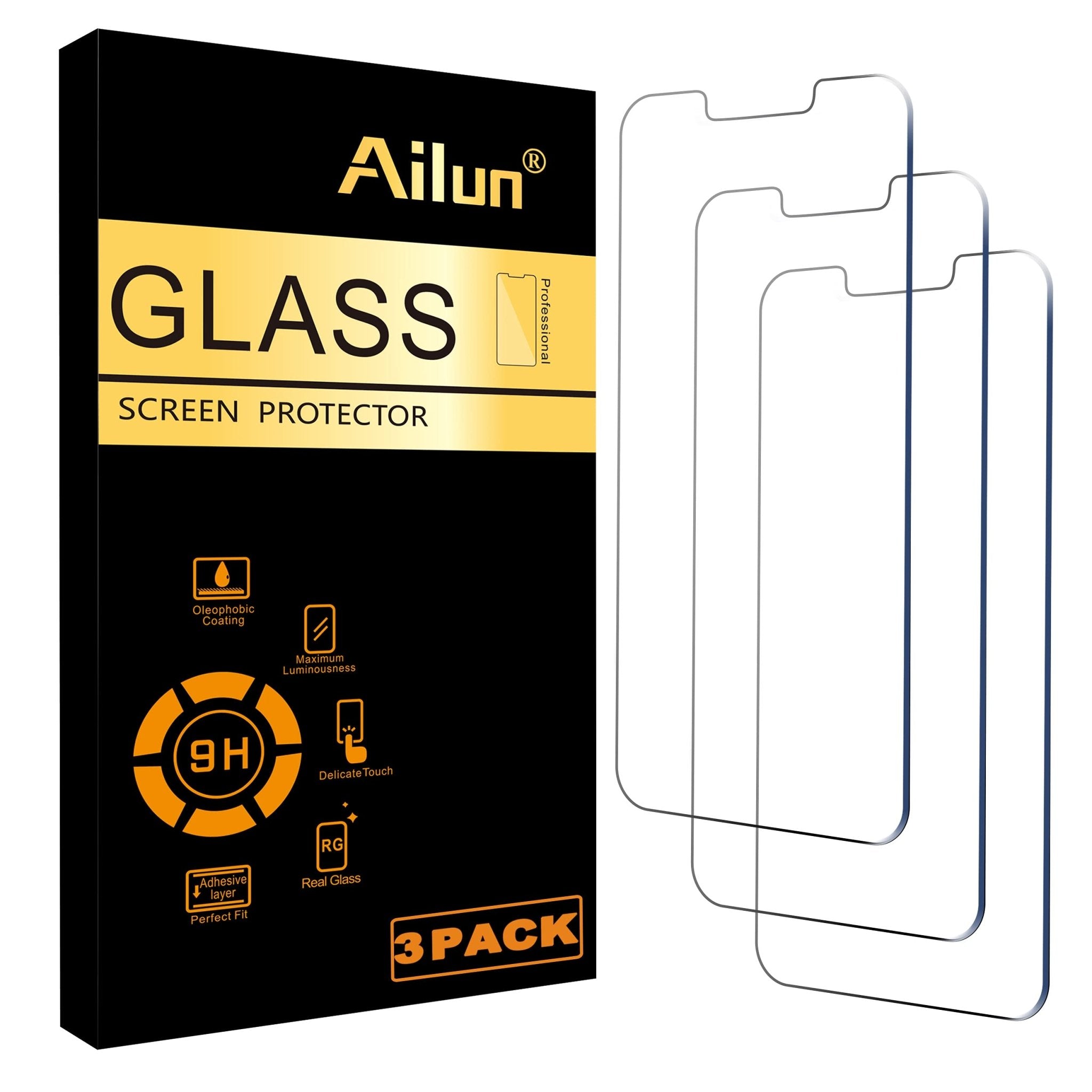 Ailun Screen Protector for iPhone 16e / iPhone 14 / iPhone 13 / iPhone 13 Pro [6.1 Inch] Display 3 Pack Tempered Glass, Case Friendly [Not for iPhone 16 6.1 Inch]