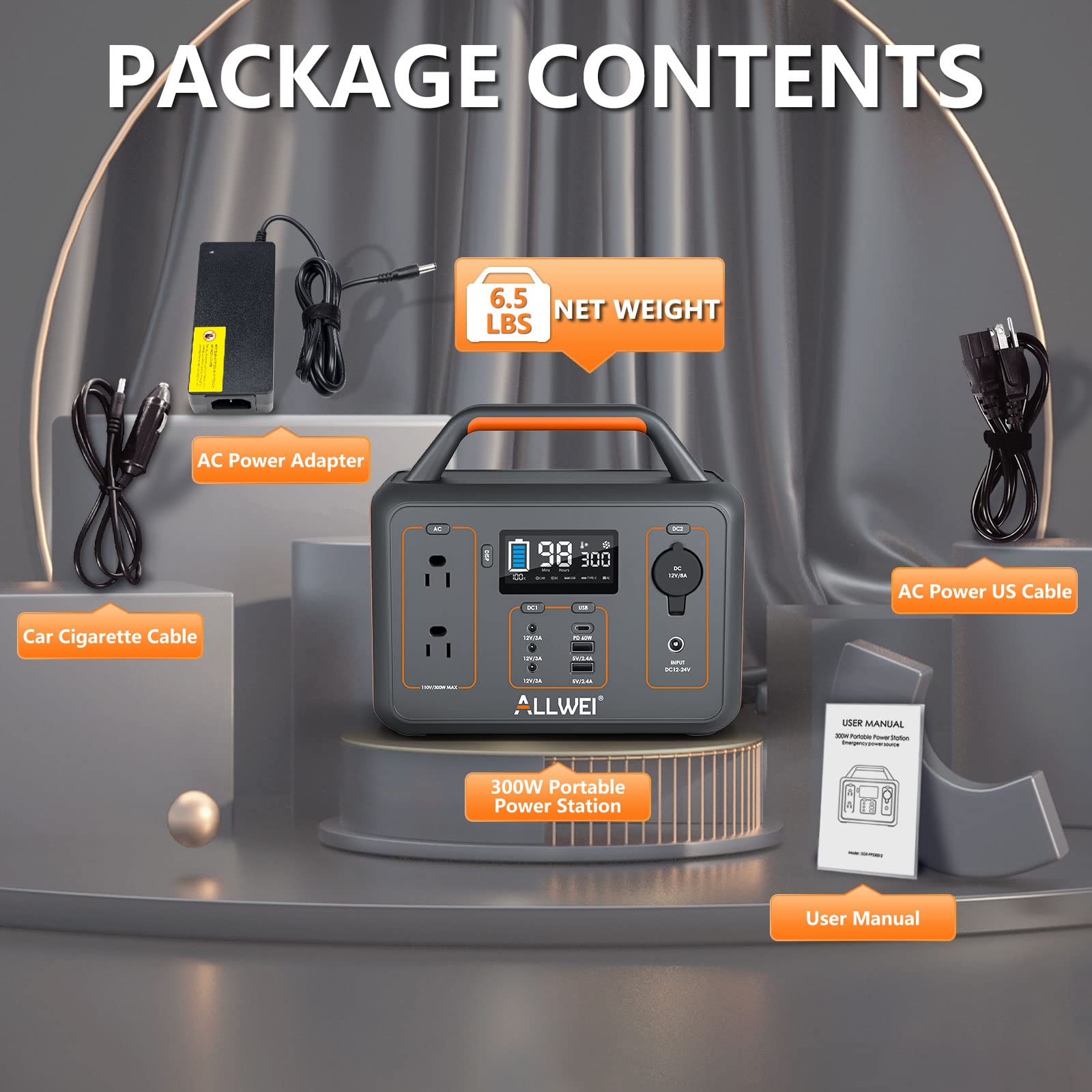 ALLWEI Portable Power Station 300W, 280Wh Solar Generator with 110V Pure Sine Wave AC Outlet, Backup Lithium Battery Generator for CPAP Outdoor RV Camping Emergency Home Use