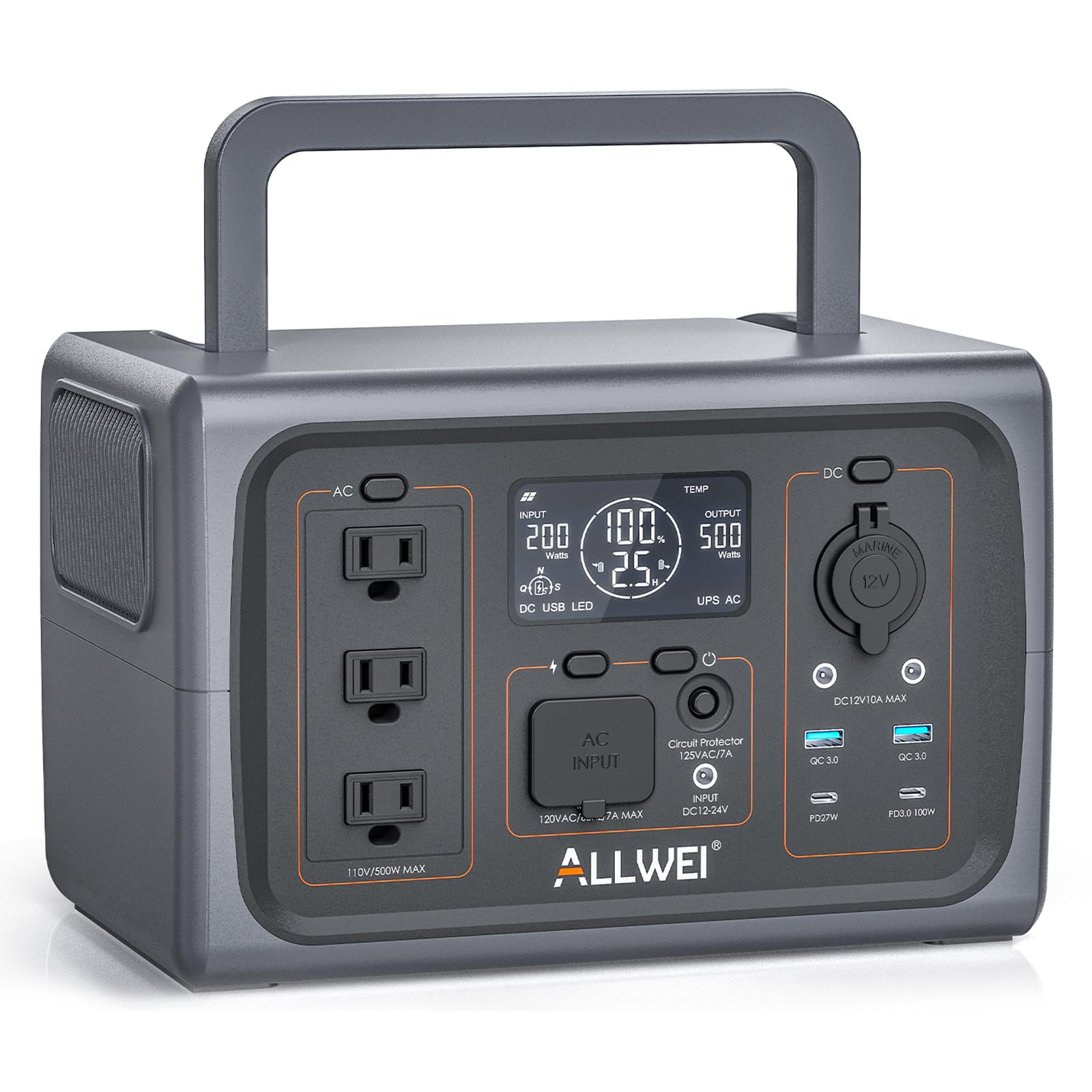 ALLWEI Portable Power Station 300W, 280Wh Solar Generator with 110V Pure Sine Wave AC Outlet, Backup Lithium Battery Generator for CPAP Outdoor RV Camping Emergency Home Use