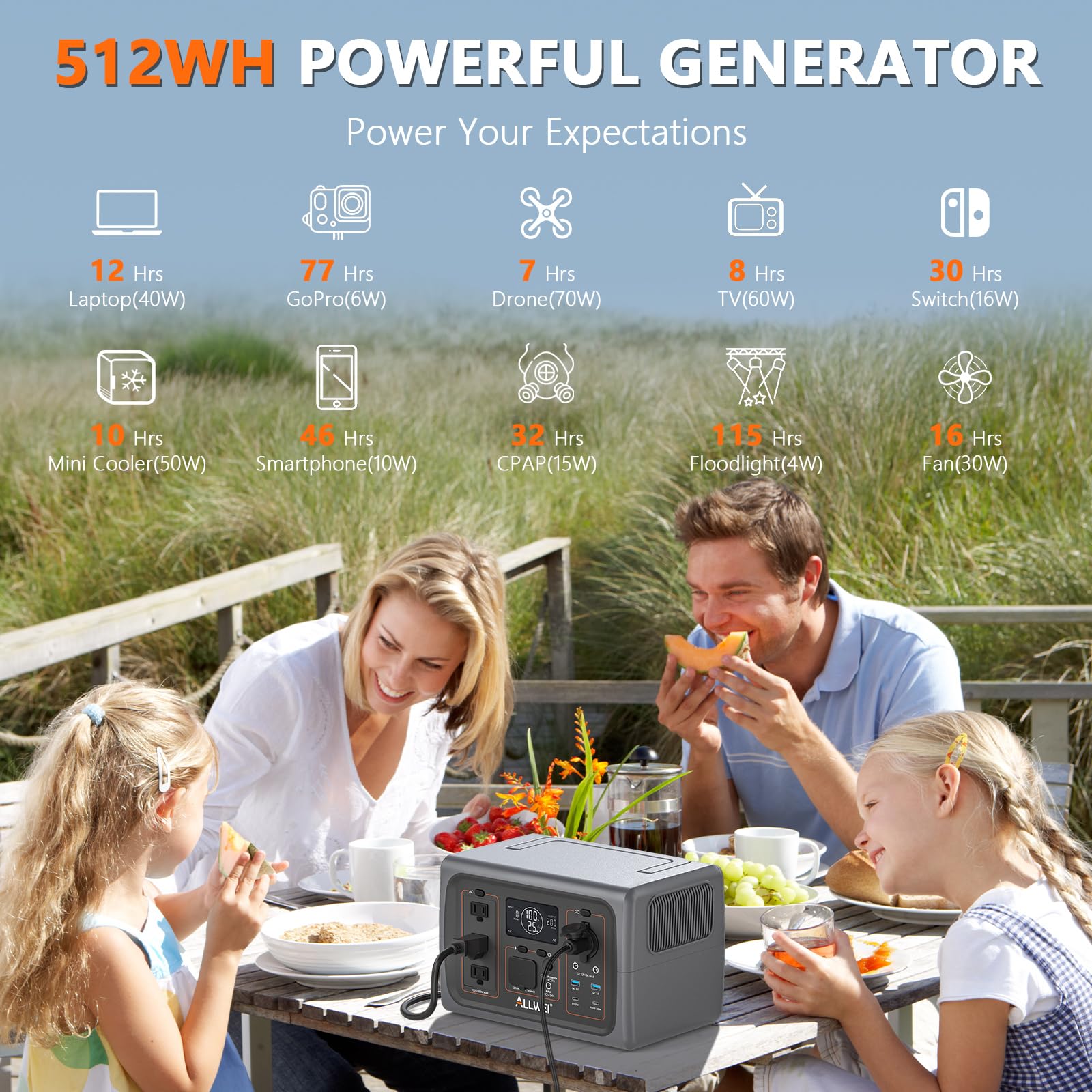 ALLWEI Portable Power Station 300W, 280Wh Solar Generator with 110V Pure Sine Wave AC Outlet, Backup Lithium Battery Generator for CPAP Outdoor RV Camping Emergency Home Use