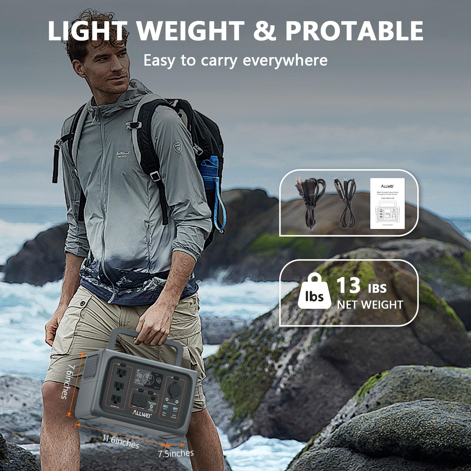 ALLWEI Portable Power Station 300W, 280Wh Solar Generator with 110V Pure Sine Wave AC Outlet, Backup Lithium Battery Generator for CPAP Outdoor RV Camping Emergency Home Use