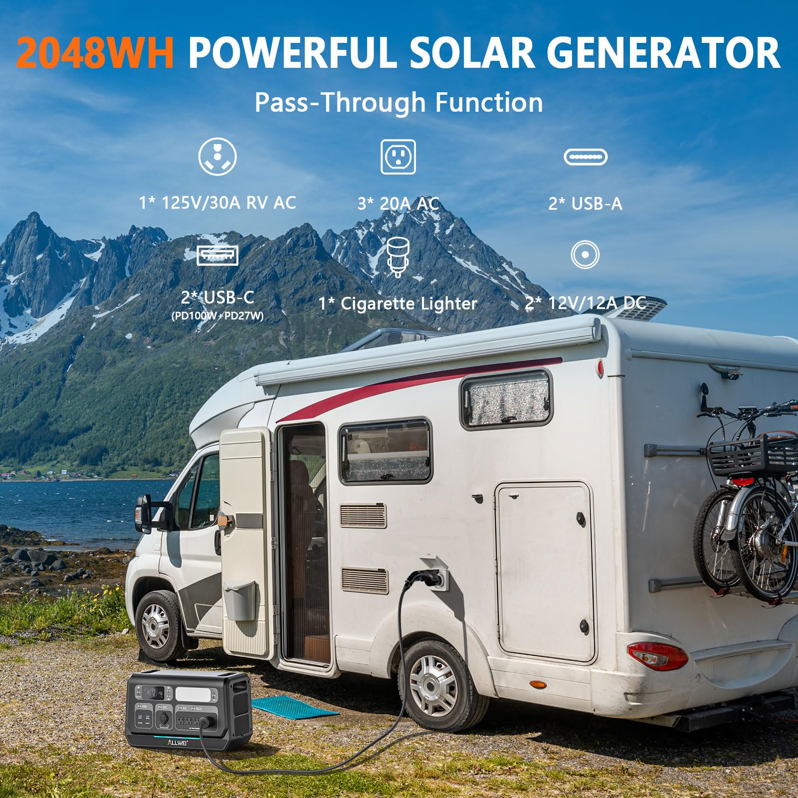 ALLWEI Portable Power Station 300W, 280Wh Solar Generator with 110V Pure Sine Wave AC Outlet, Backup Lithium Battery Generator for CPAP Outdoor RV Camping Emergency Home Use