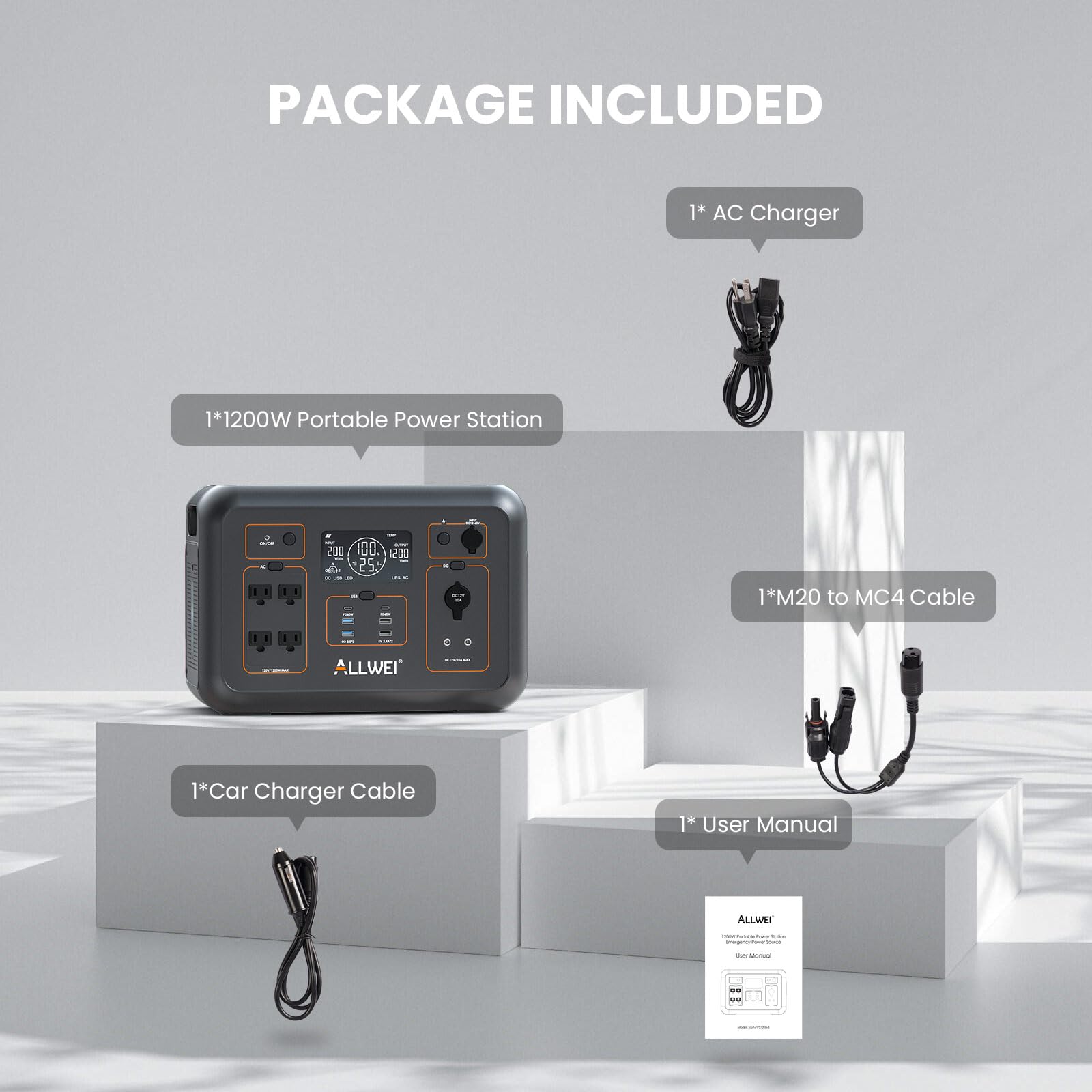 ALLWEI Portable Power Station 300W, 280Wh Solar Generator with 110V Pure Sine Wave AC Outlet, Backup Lithium Battery Generator for CPAP Outdoor RV Camping Emergency Home Use