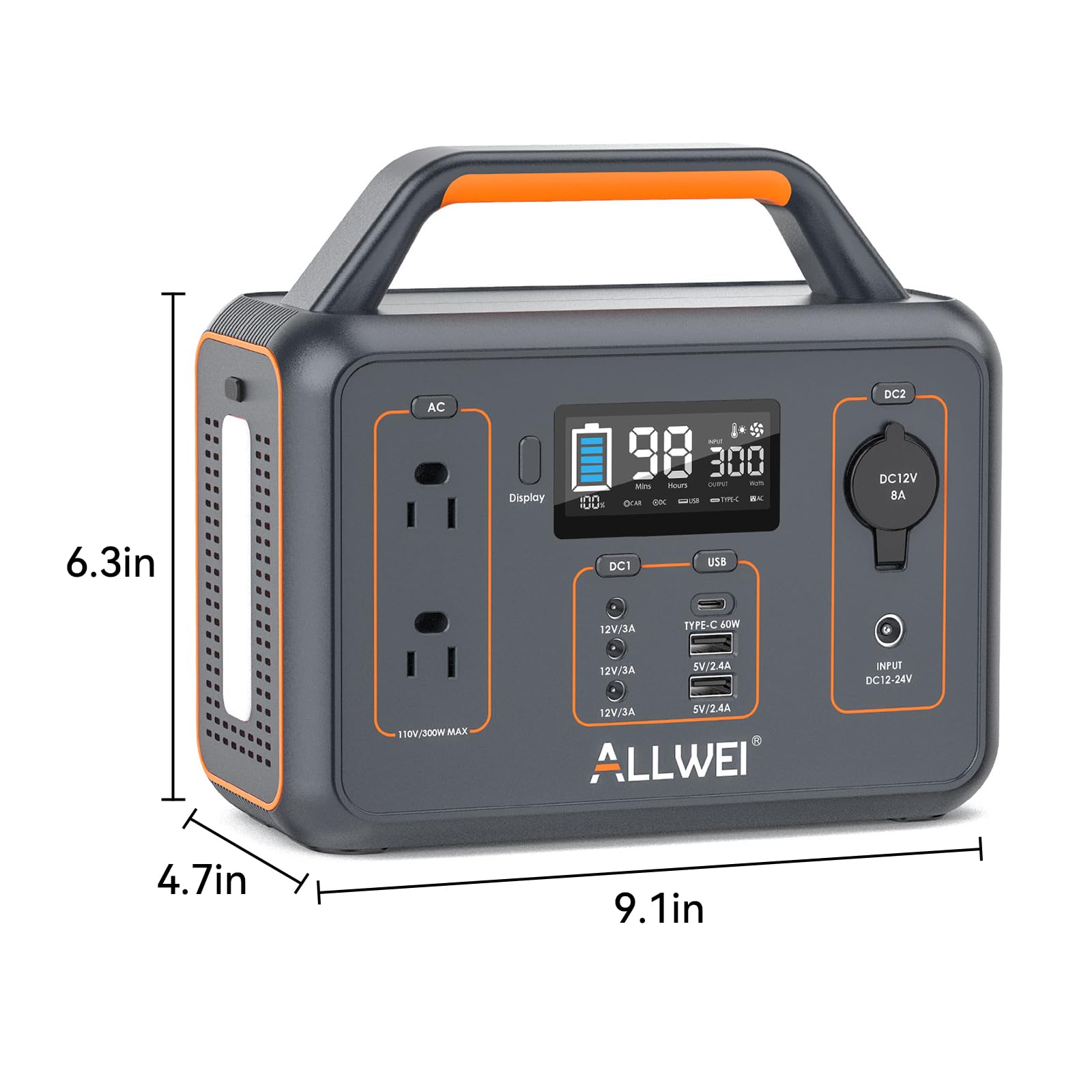 ALLWEI Portable Power Station 300W, 280Wh Solar Generator with 110V Pure Sine Wave AC Outlet, Backup Lithium Battery Generator for CPAP Outdoor RV Camping Emergency Home Use